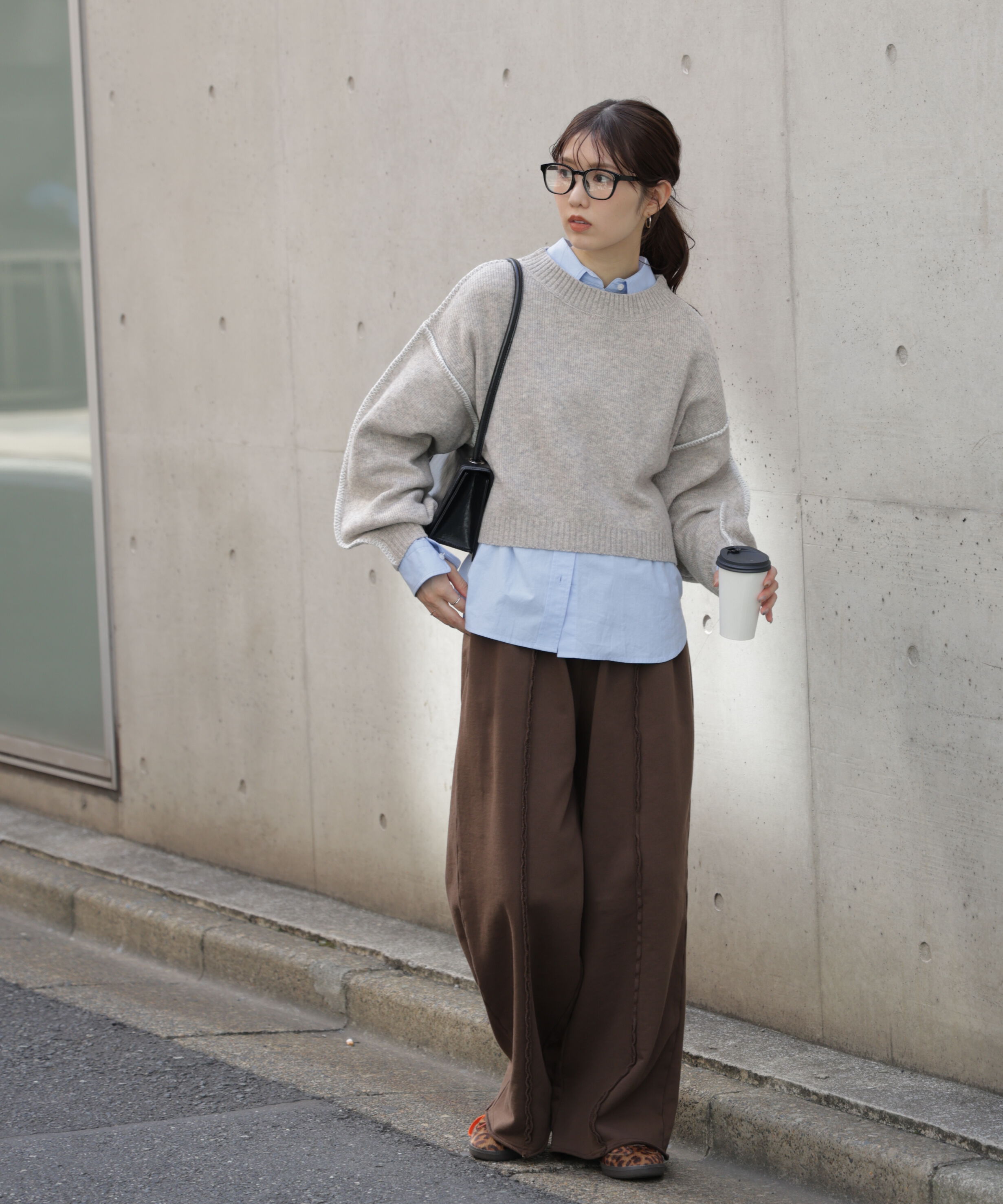  「杢ストレッチ総針配色ステッチニット」|ニット・セーター|