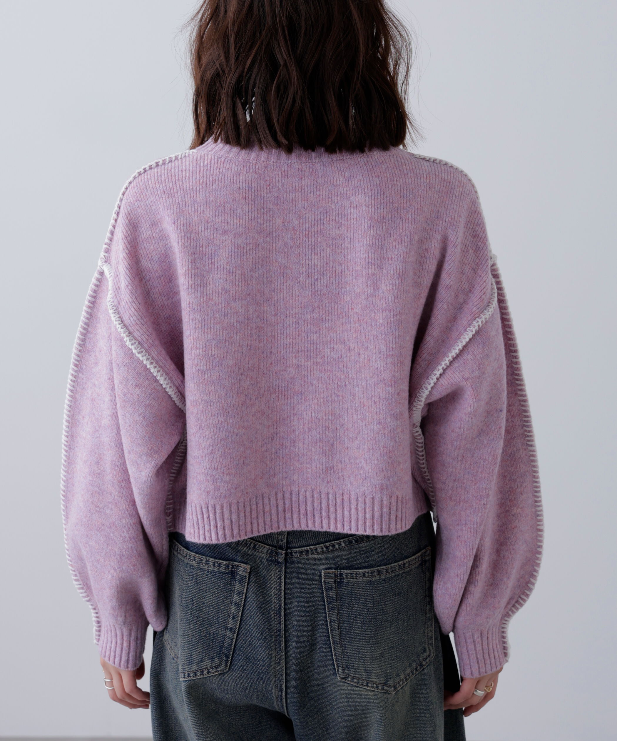  「杢ストレッチ総針配色ステッチニット」|ニット・セーター|