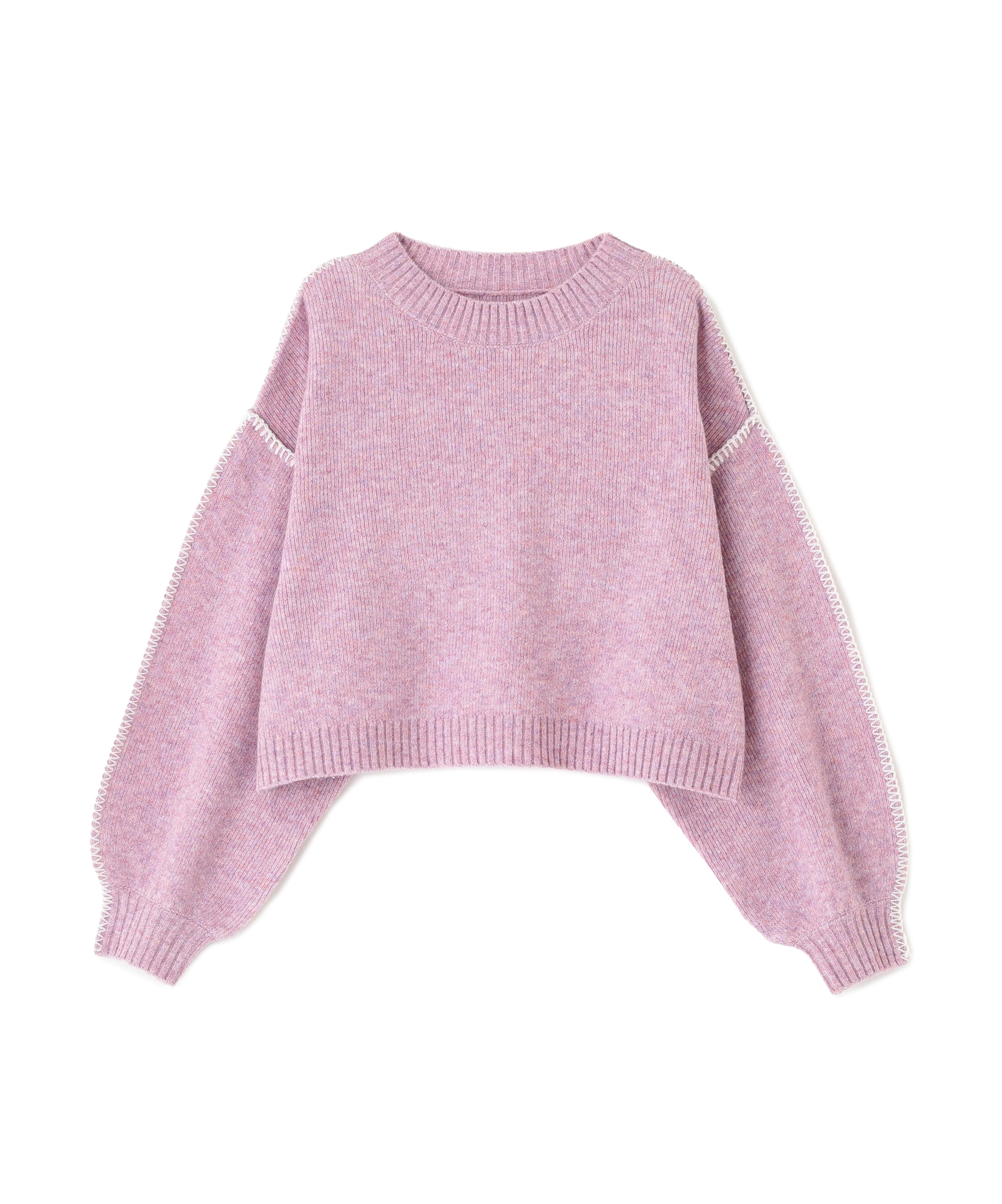  「杢ストレッチ総針配色ステッチニット」|ニット・セーター|