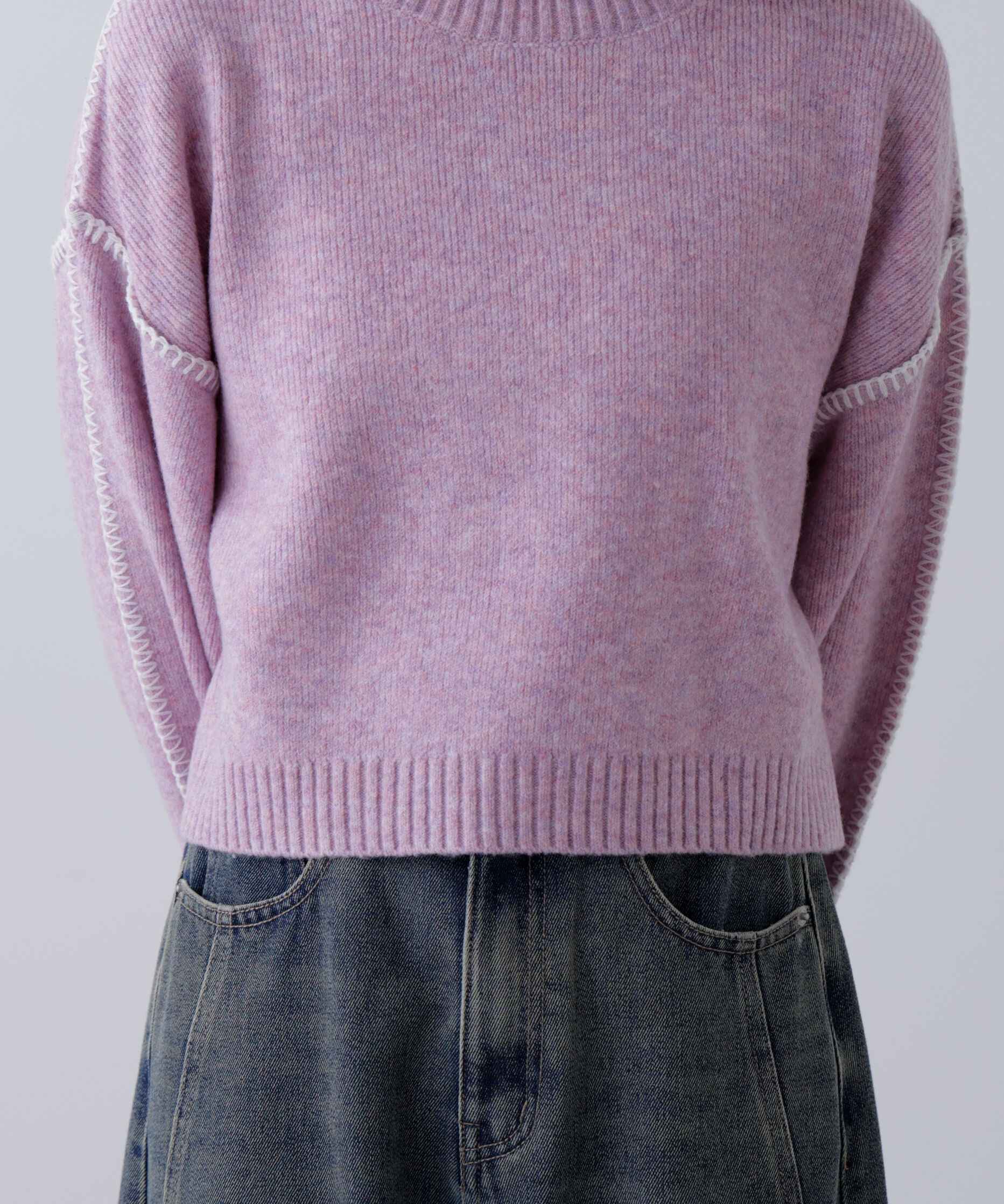  「杢ストレッチ総針配色ステッチニット」|ニット・セーター|