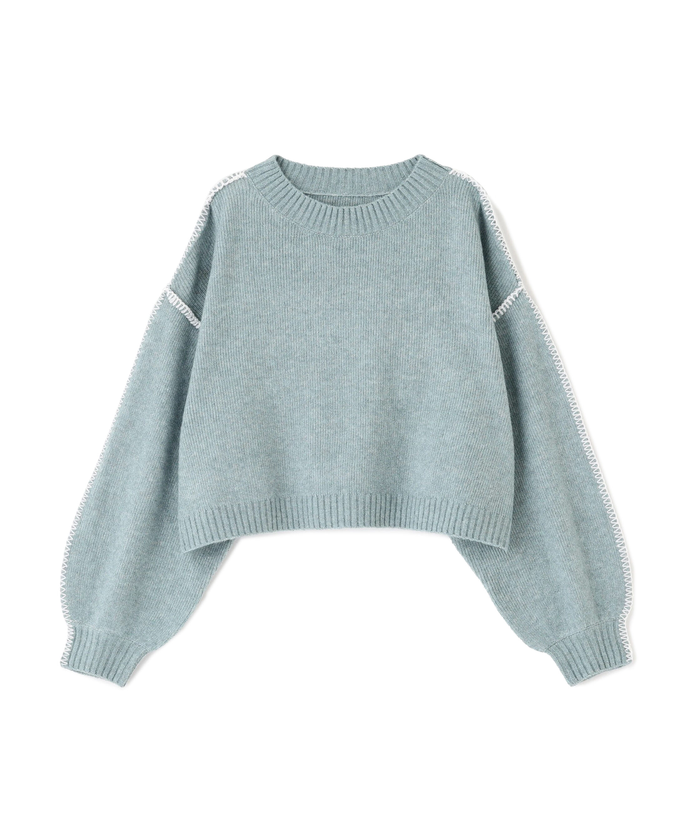  「杢ストレッチ総針配色ステッチニット」|ニット・セーター|