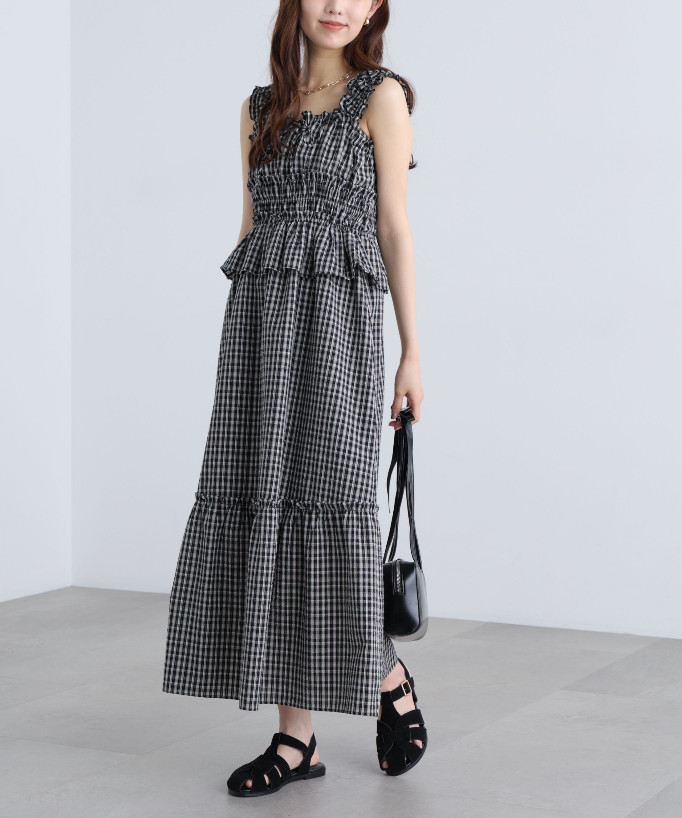 「シャーリングティアードチェックキャミワンピース」|ワンピース|ブラックベー 1