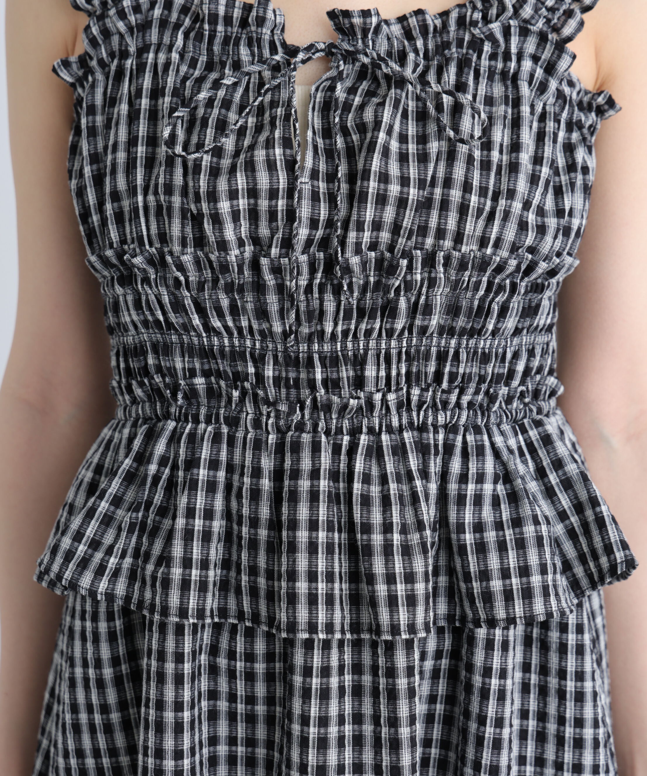  「シャーリングティアードチェックキャミワンピース」|ワンピース|