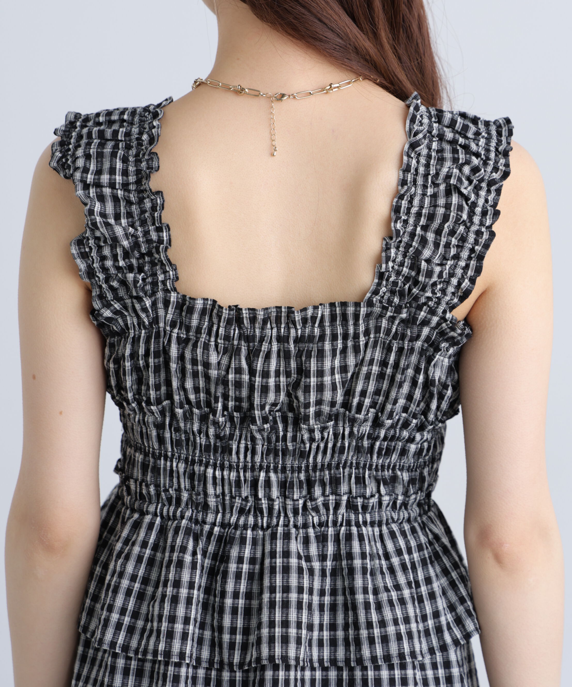  「シャーリングティアードチェックキャミワンピース」|ワンピース|
