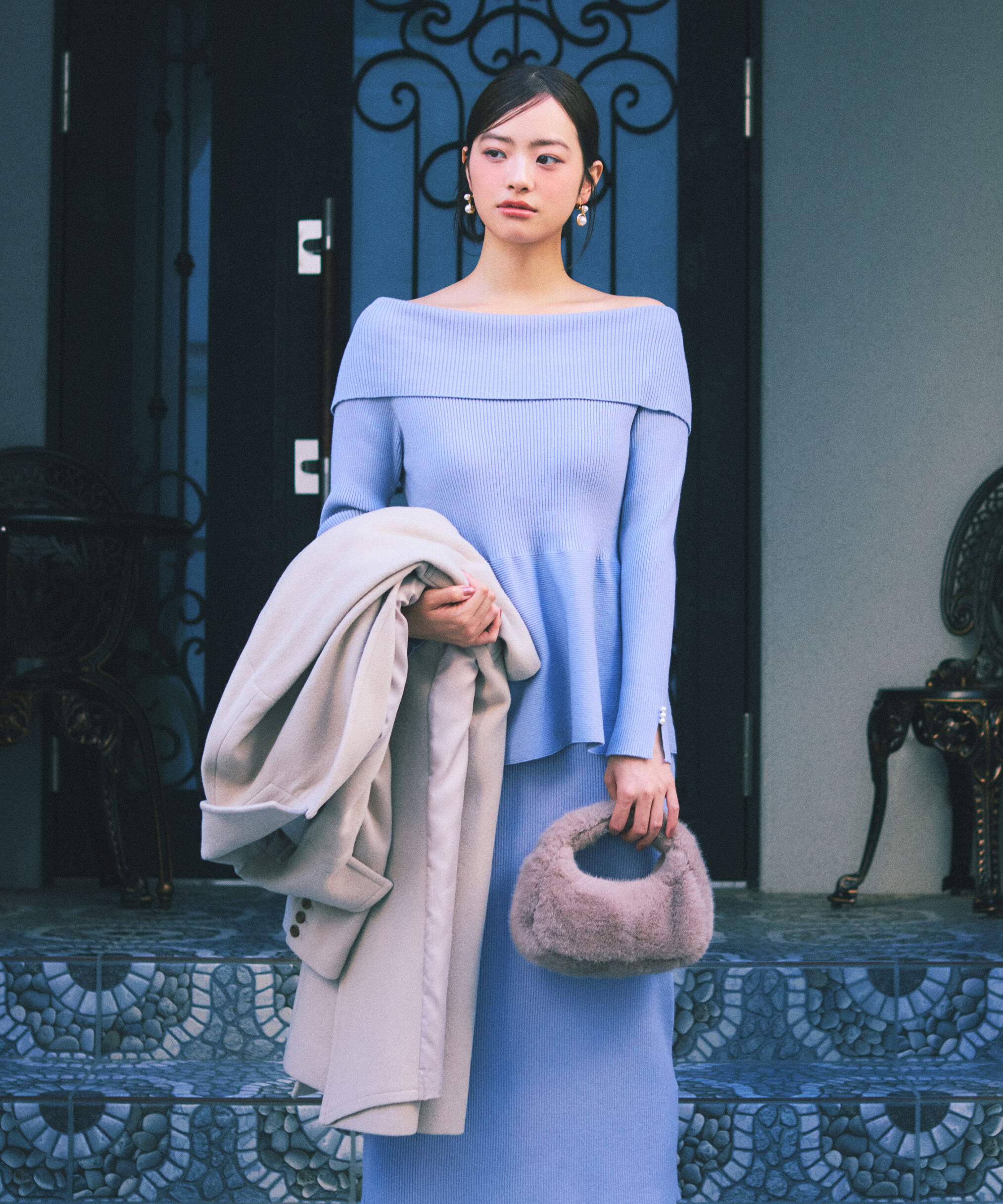 PROPORTION BODY DRESSING「オフショルペプラムニットセット　25AW」|ワンピース|