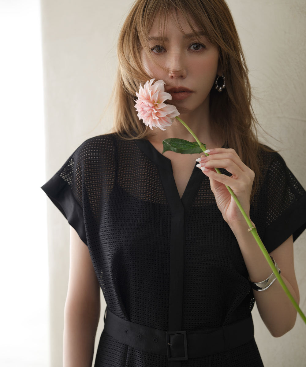  「［美香さん着用］メッシュッレースコンビワンピース」|ワンピース|
