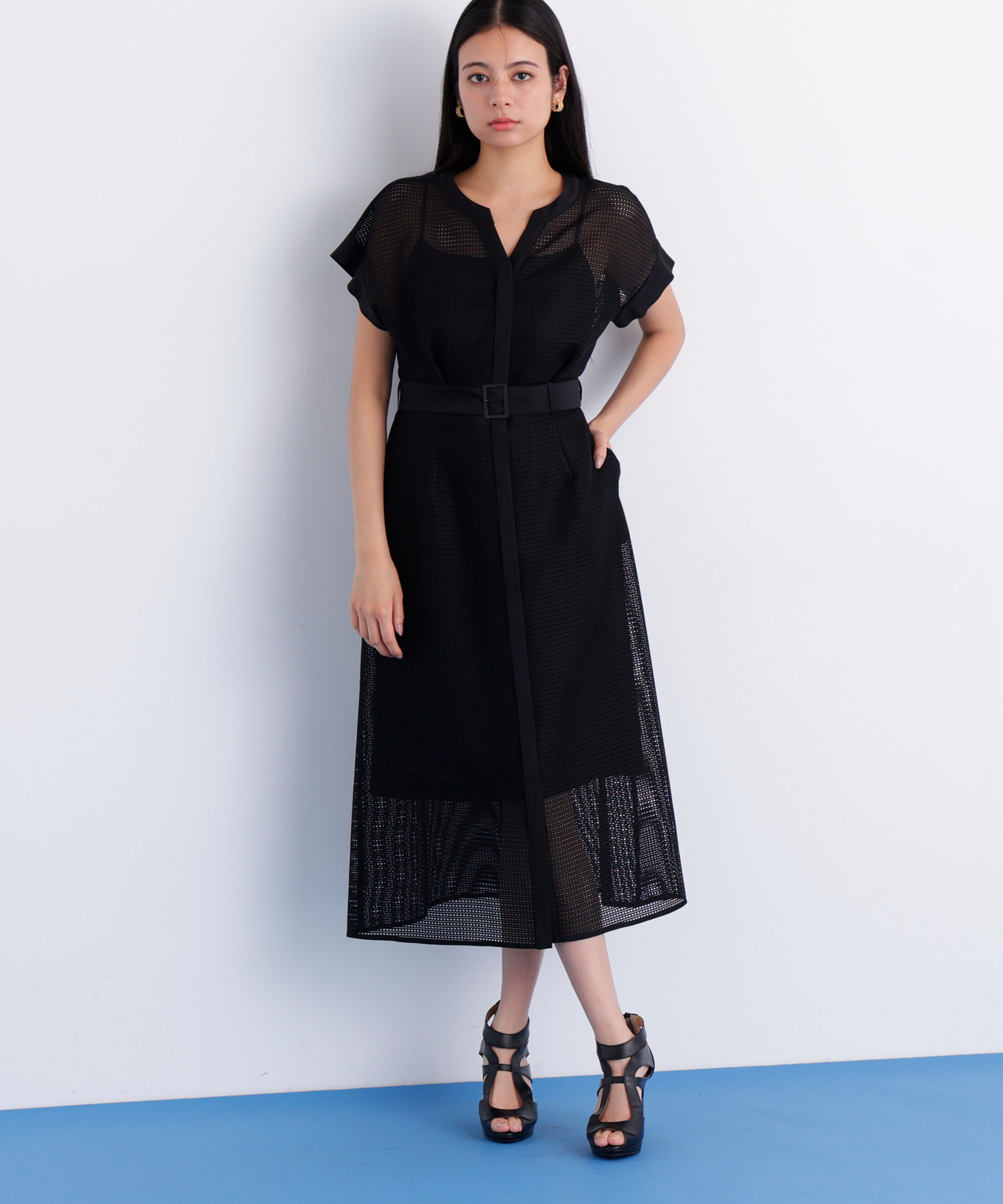  「［美香さん着用］メッシュッレースコンビワンピース」|ワンピース|