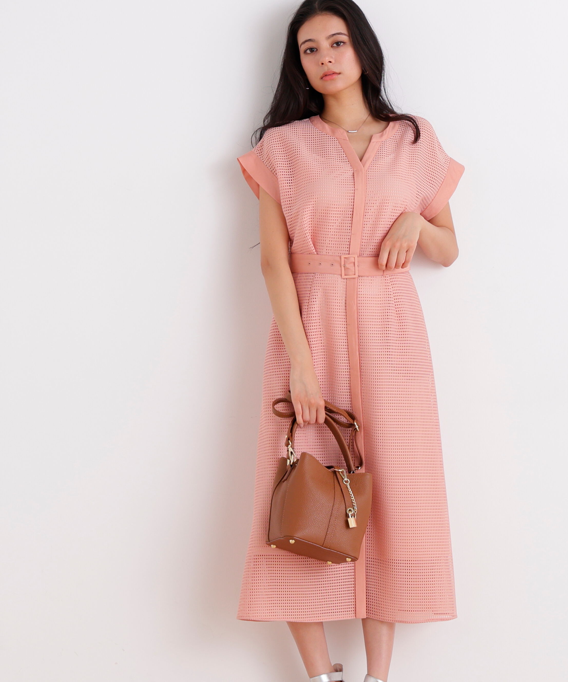  「［美香さん着用］メッシュッレースコンビワンピース」|ワンピース|