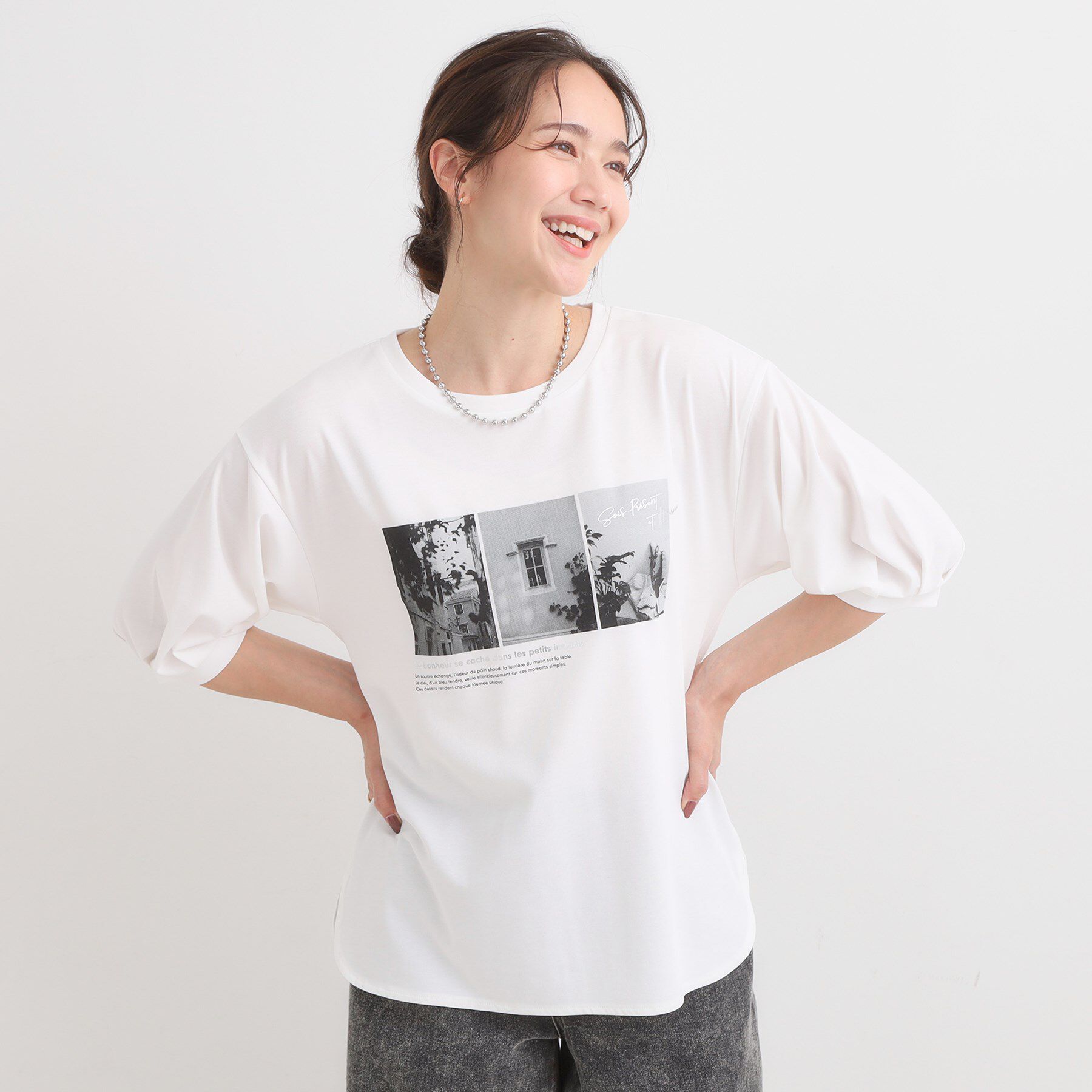 SHOO･LA･RUE「【ひんやり/S-LL】大人の五分袖プリントTシャツ」|Tシャツ・カットソー|