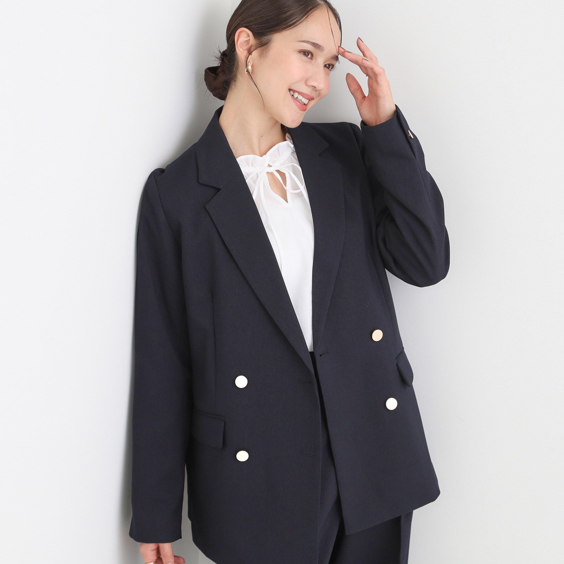 SHOO･LA･RUE「【洗える/S-LL/セットアップ可】カジュアルからきれいめまで ダブルジャケット」|テーラードジャケット|ネイビー(094)