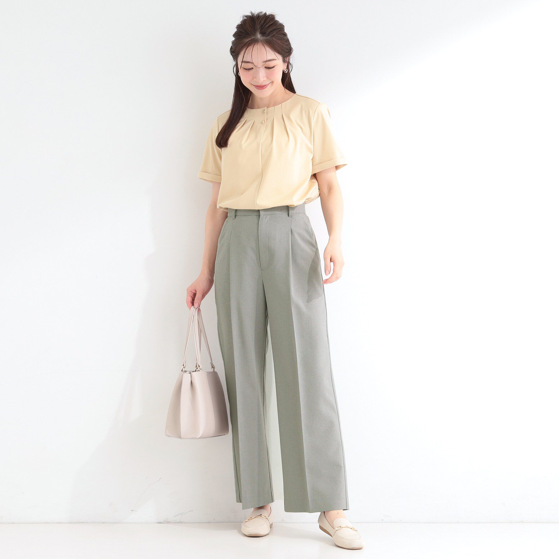 SHOO･LA･RUE「【セットアップ可／洗濯機可／S-LL】シンプルに美しく タックワイドパンツ」|その他|