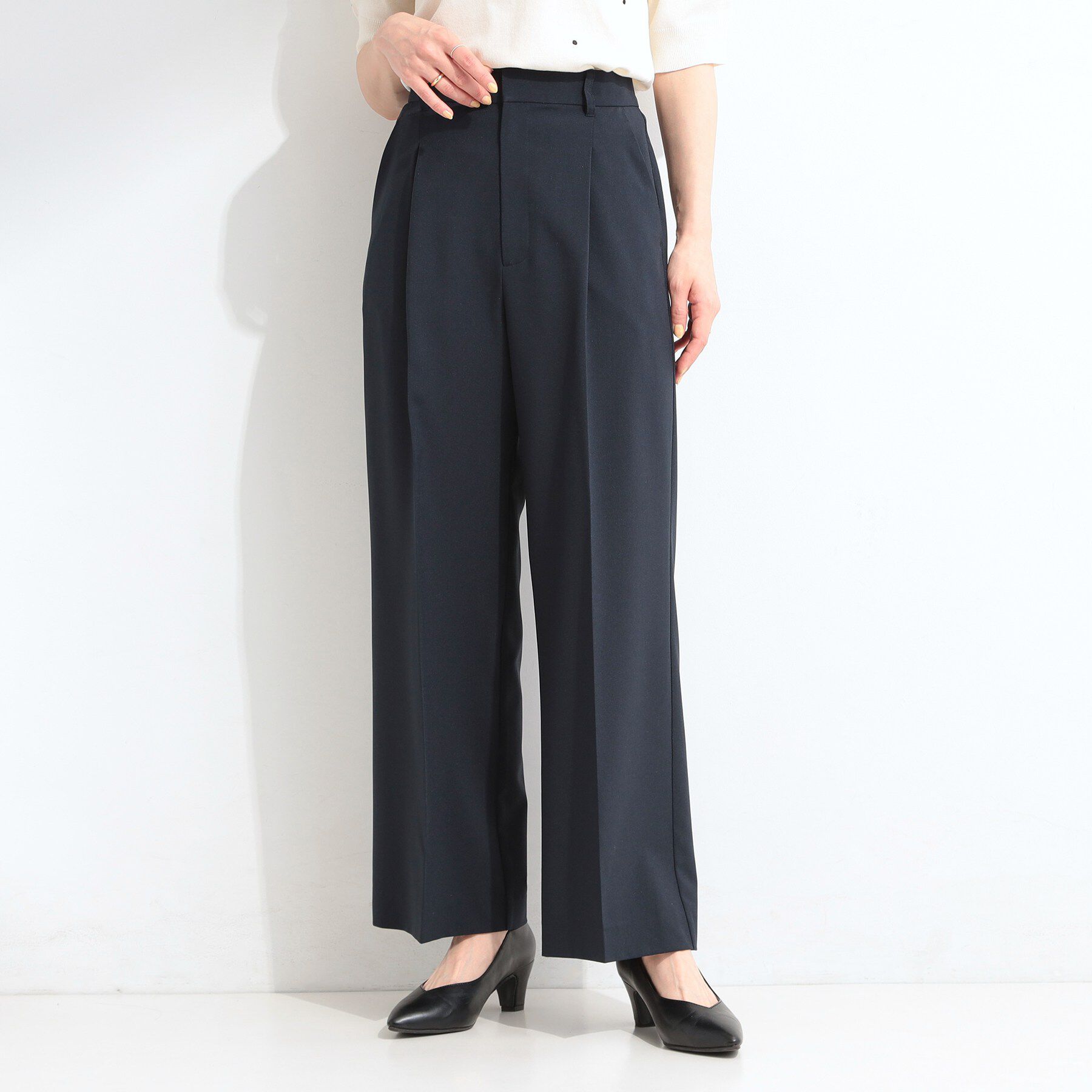 SHOO･LA･RUE「【セットアップ可／洗濯機可／S-LL】シンプルに美しく タックワイドパンツ」|その他|