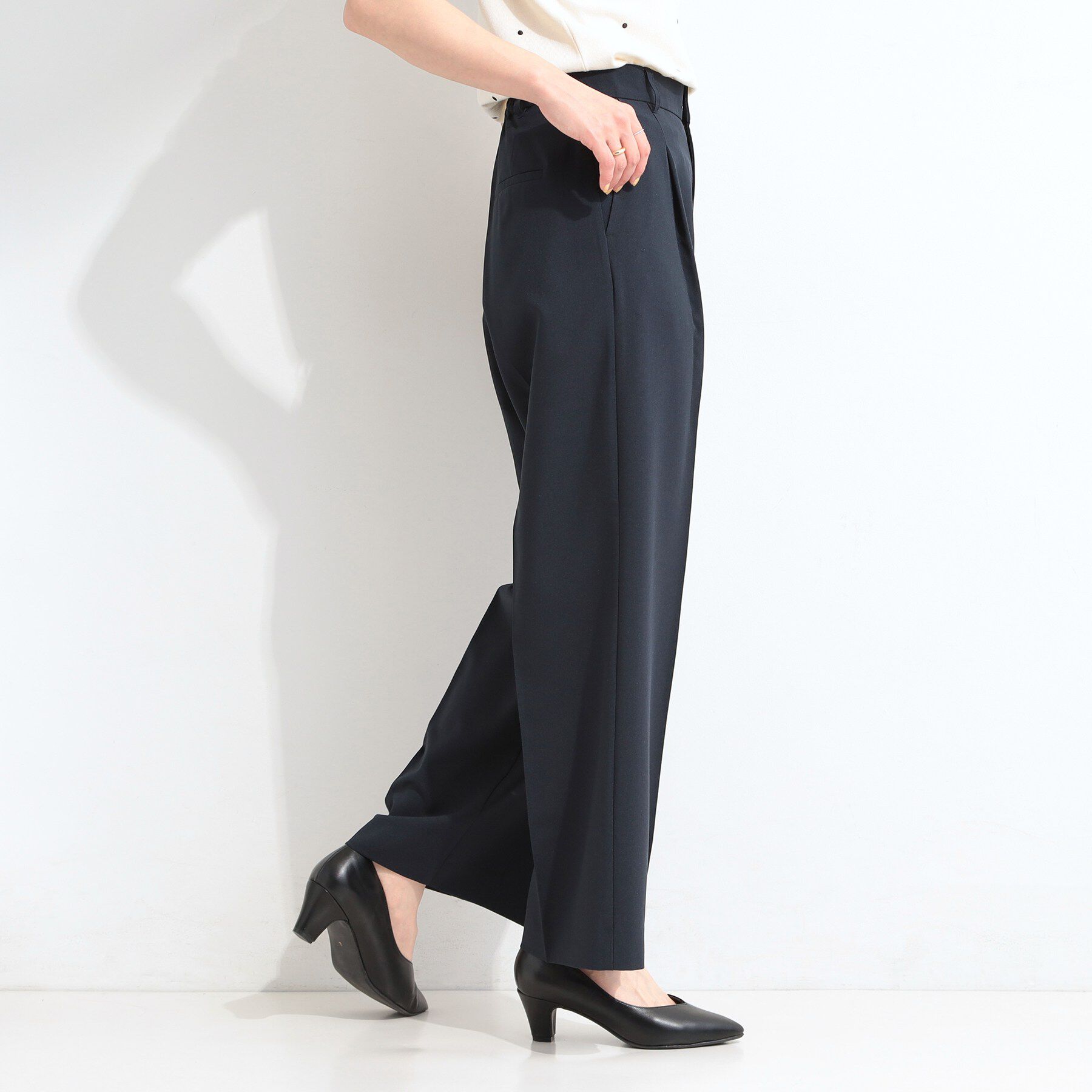 SHOO･LA･RUE「【セットアップ可／洗濯機可／S-LL】シンプルに美しく タックワイドパンツ」|その他|