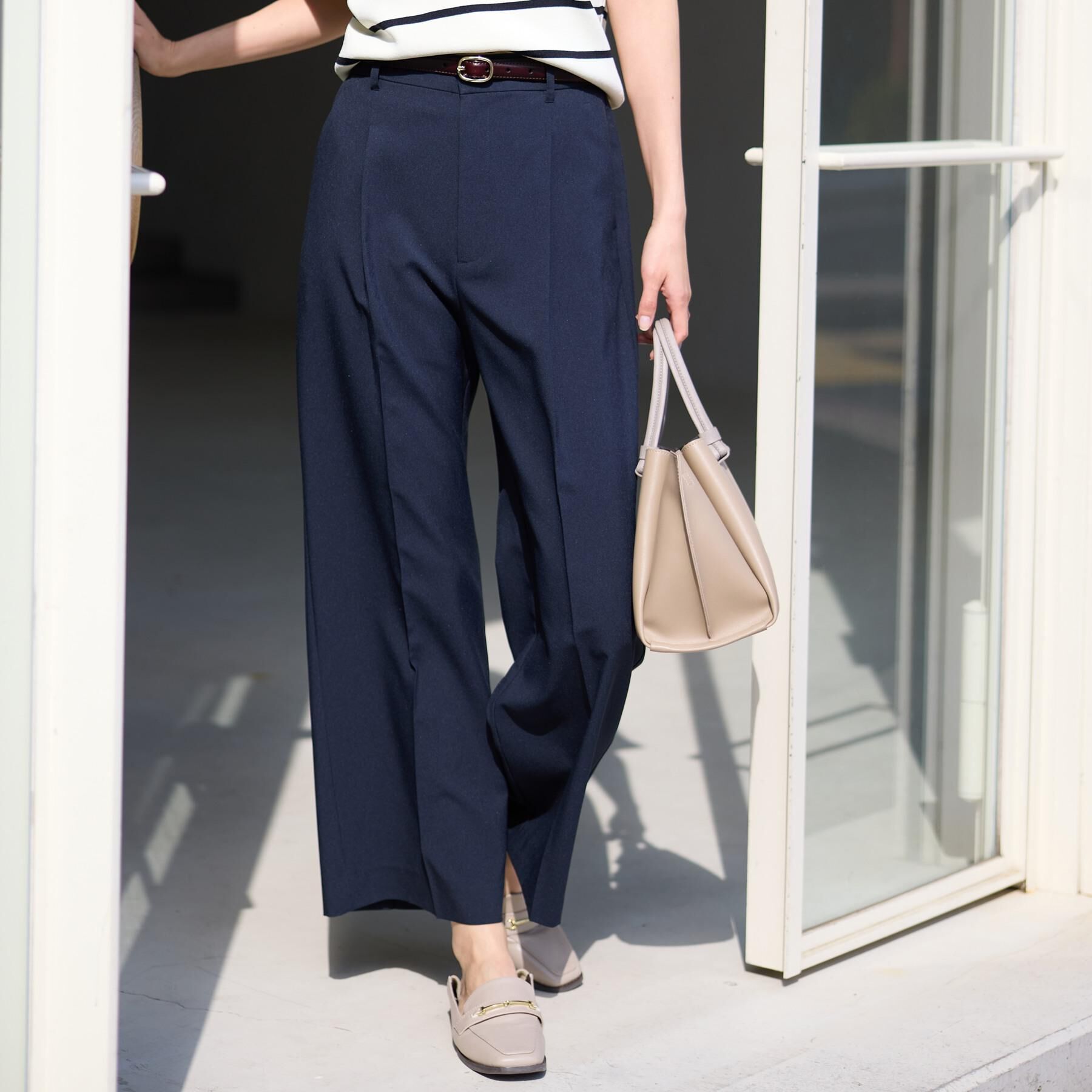 SHOO･LA･RUE「【セットアップ可／洗濯機可／S-LL】シンプルに美しく タックワイドパンツ」|その他|