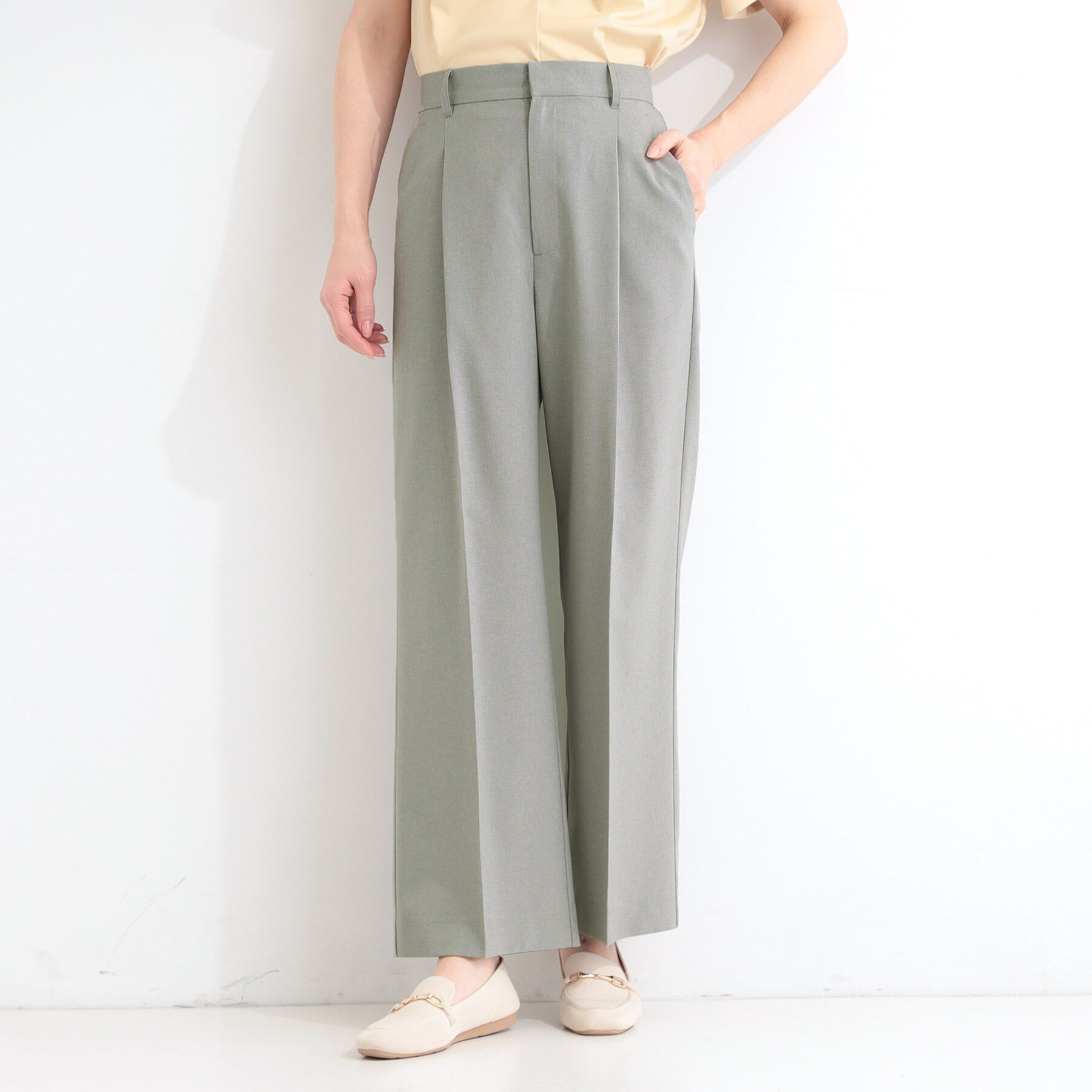 SHOO･LA･RUE「【セットアップ可／洗濯機可／S-LL】シンプルに美しく タックワイドパンツ」|その他|