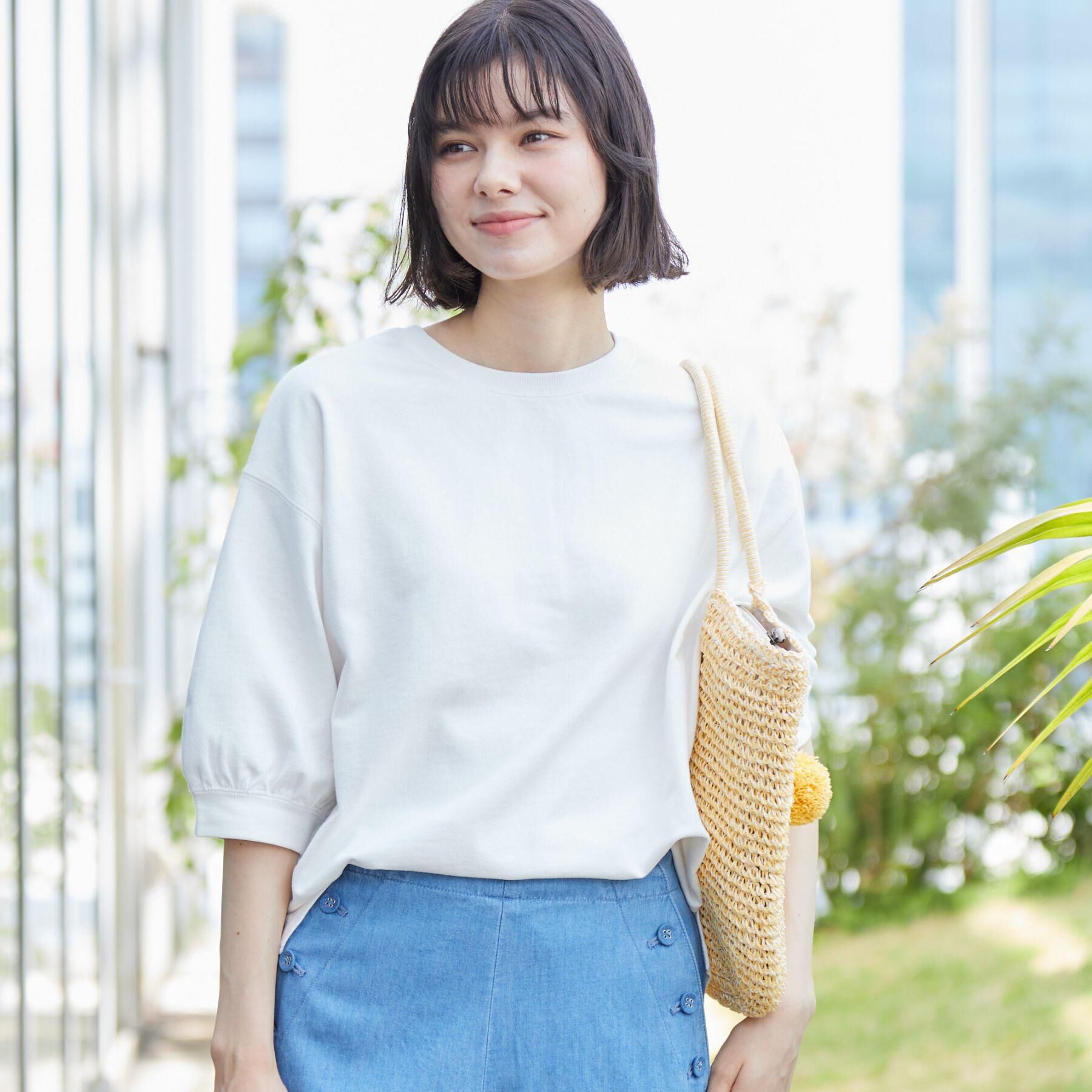 Dessin「【360度可愛い・洗える】バックヘンリーカットソー（5分袖/XS～L）」|Tシャツ・カットソー|ホワイト(002)