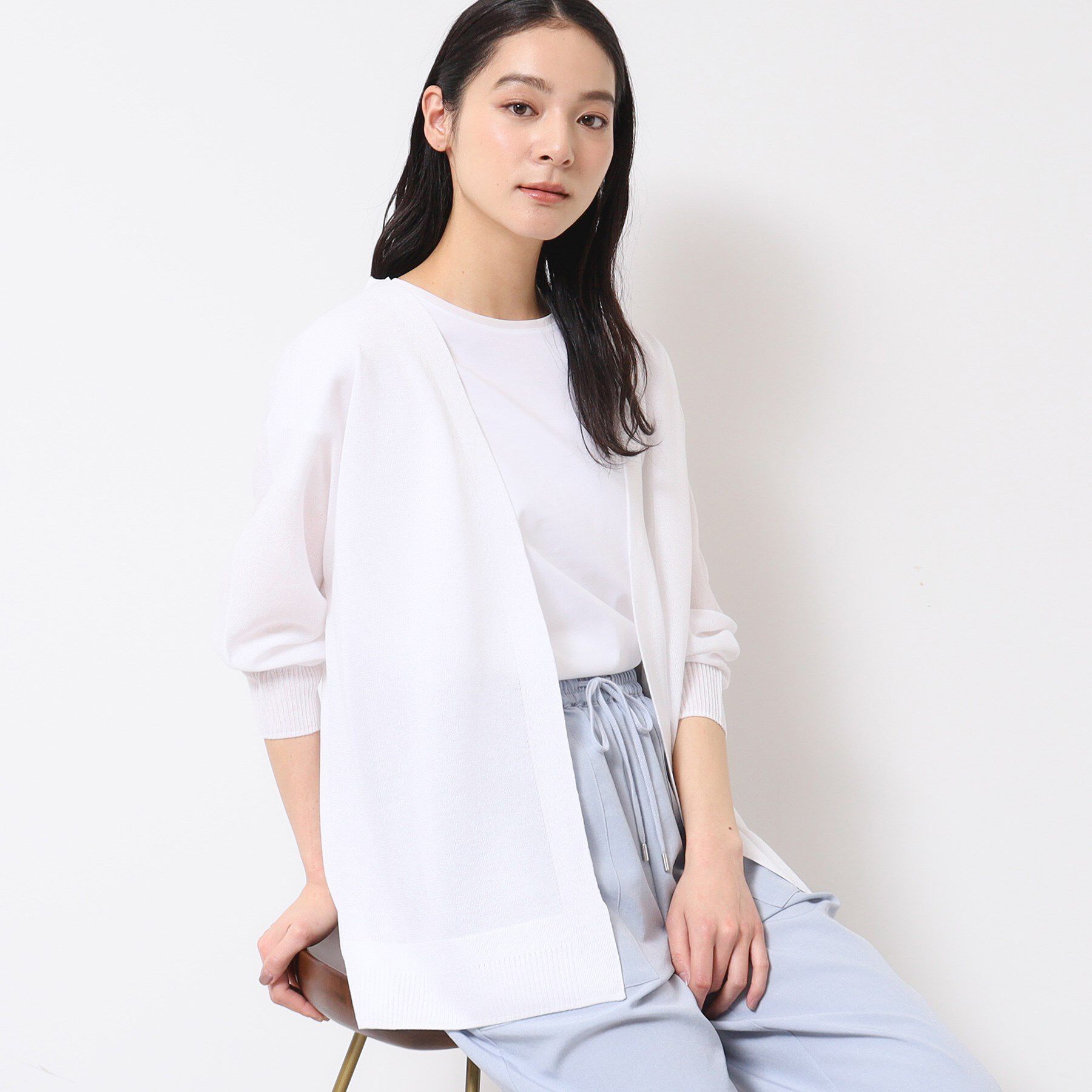 Dessin「【洗える】ミドル丈シアーカーディガン（S～L）」|カーディガン|ホワイト(002)