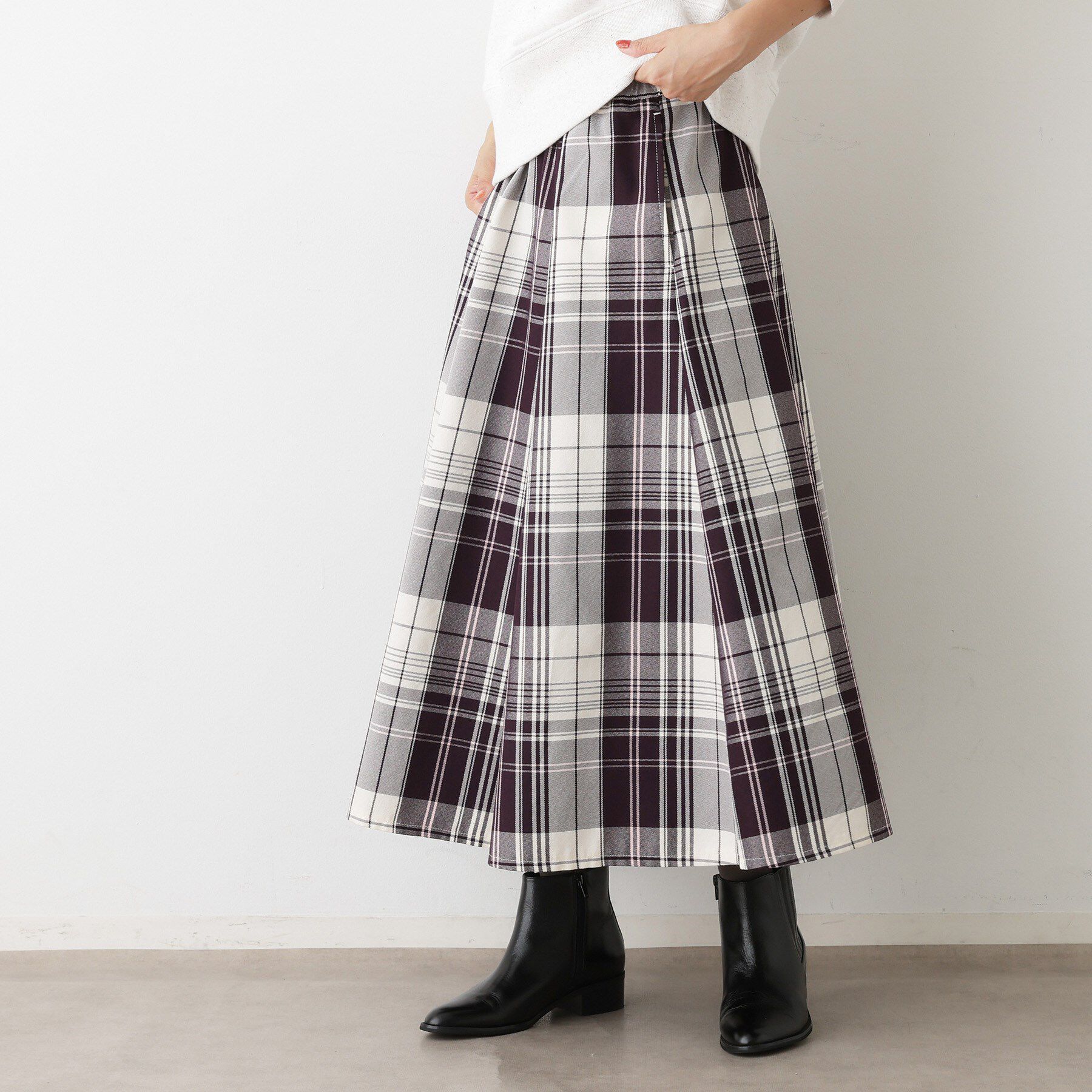 Dessin「【洗える・ウエストゴム】チェック柄フレアスカート」|スカート|