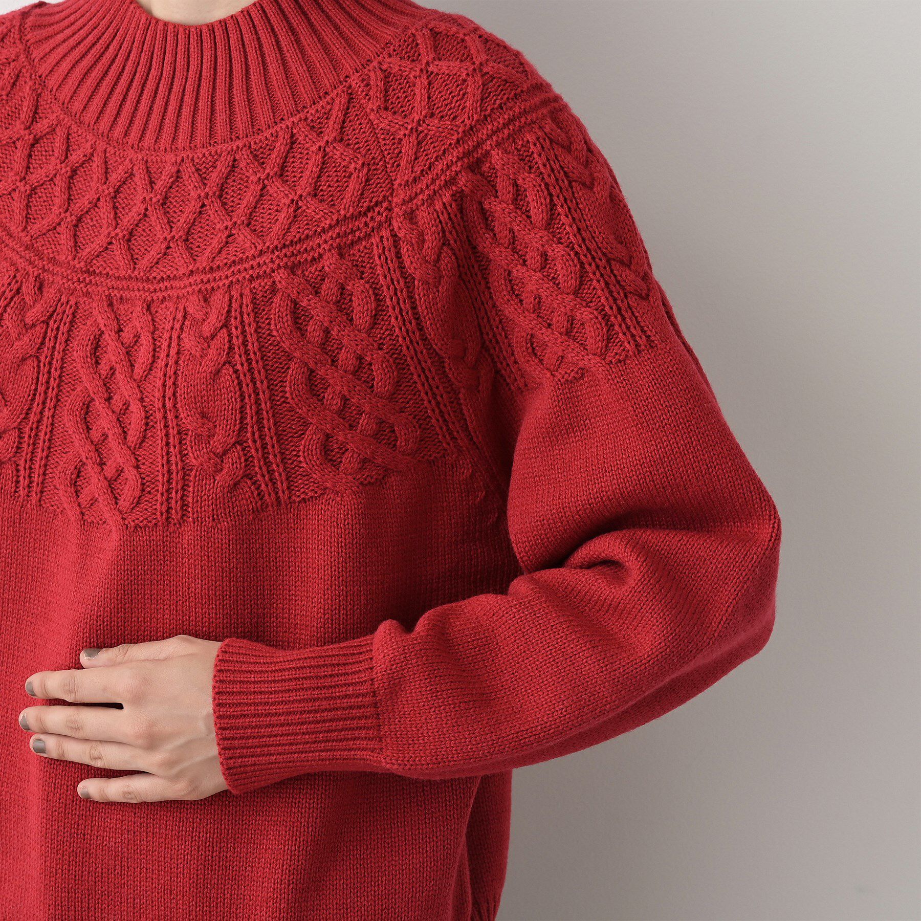 Dessin「【着映え/洗える】求心ケーブル編みハイネックニット」|ニット・セーター|