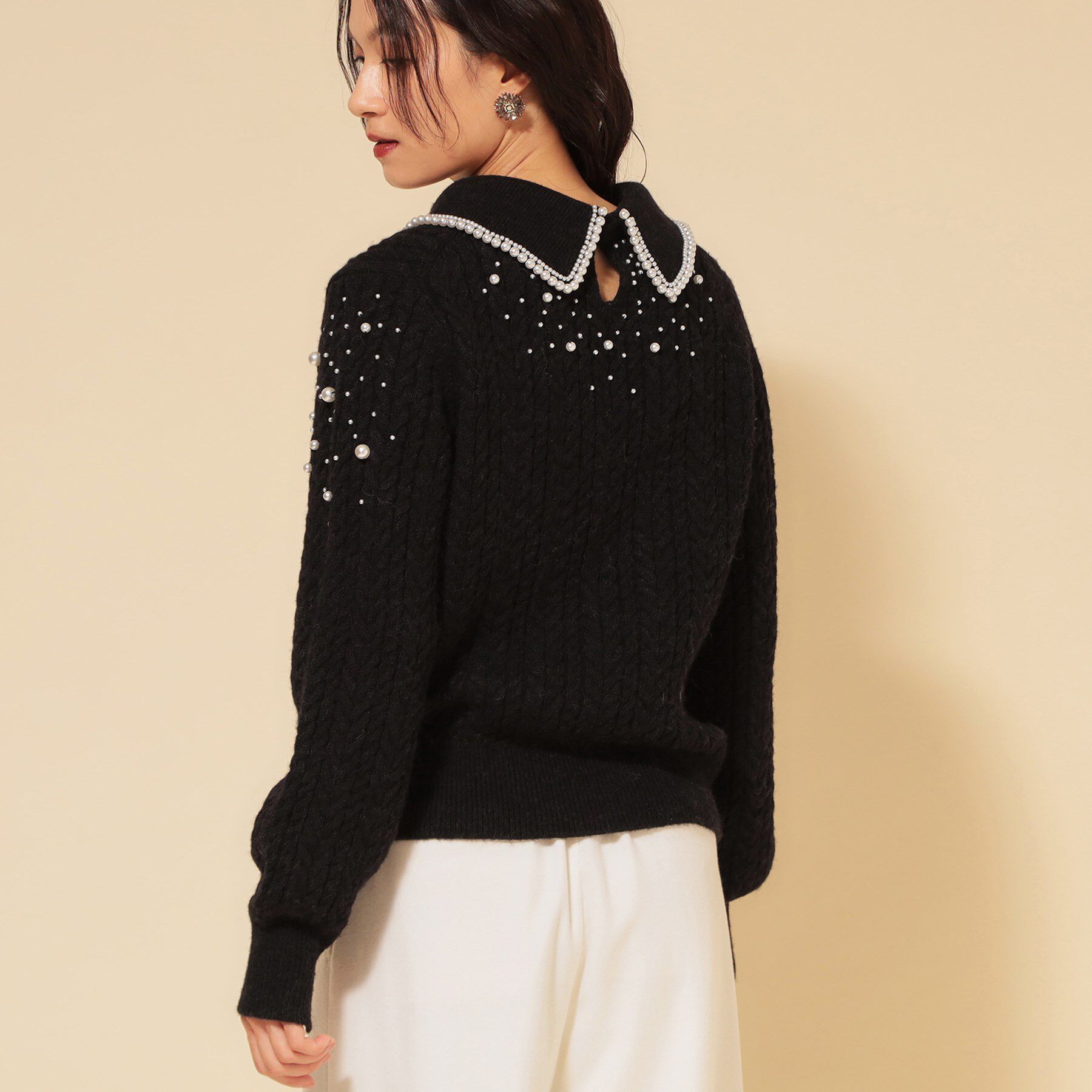 SunaUna「【COLLECTION LINE】衿付きパール調ニット」|ニット・セーター|