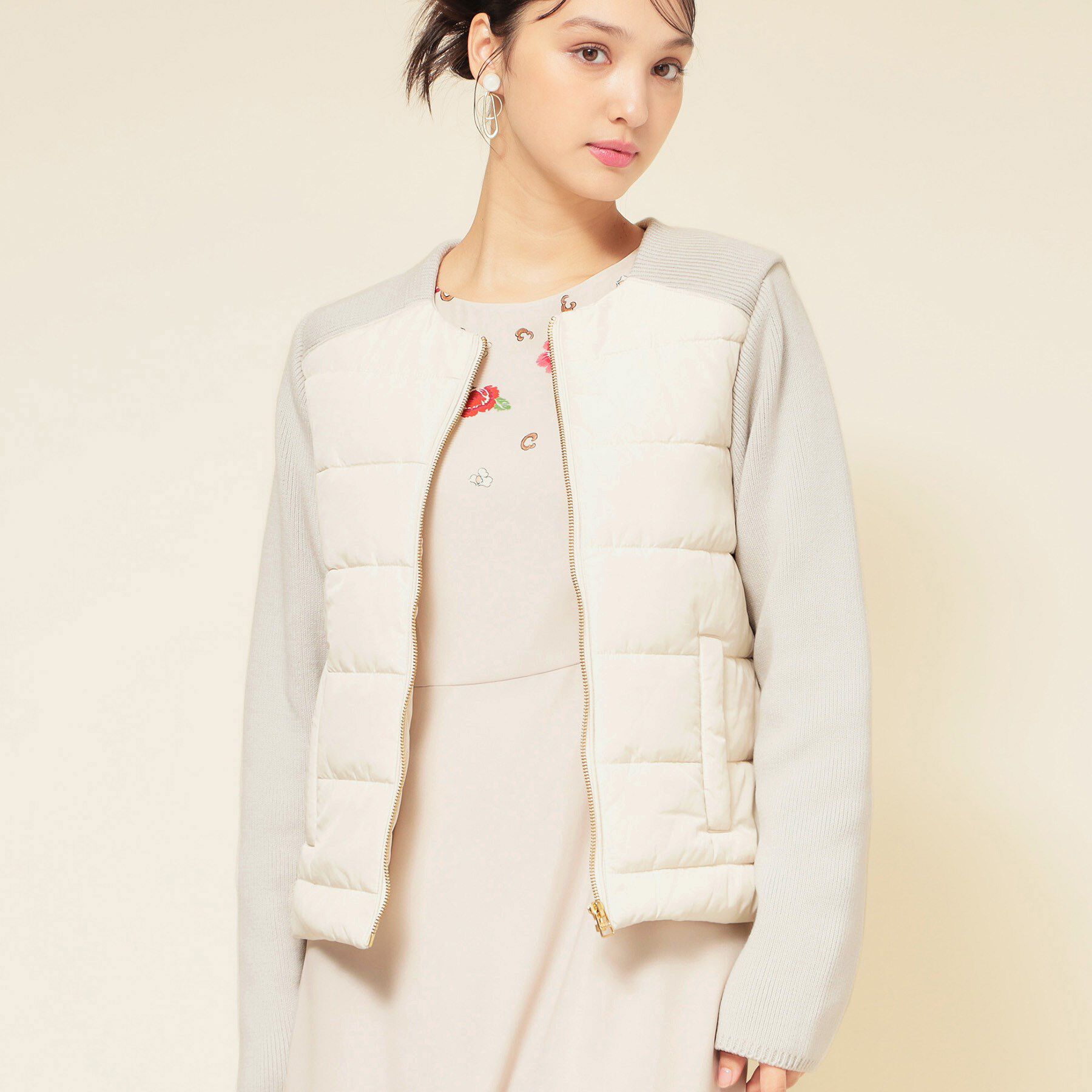 SunaUna「【中綿／キルト】ノーカラーブルゾン」|ノーカラージャケット|