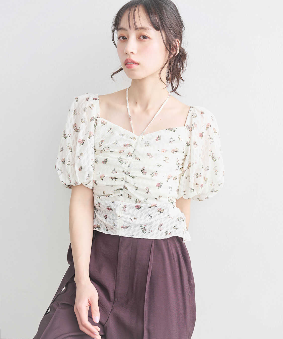 COCO DEAL「フラワープリントギャザーブラウス」|シャツ・ブラウス|
