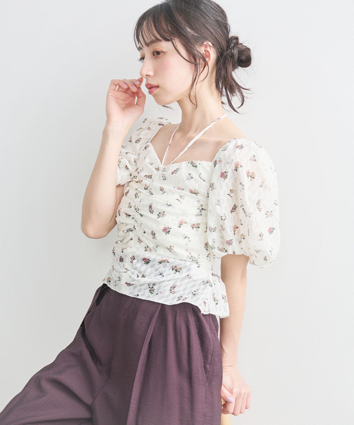 COCO DEAL「フラワープリントギャザーブラウス」|シャツ・ブラウス|