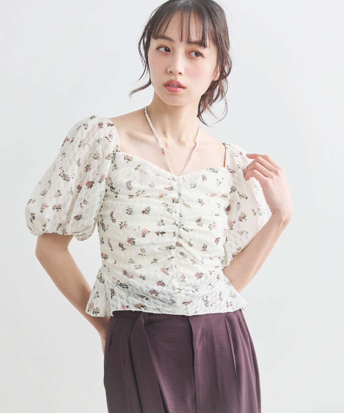 COCO DEAL「フラワープリントギャザーブラウス」|シャツ・ブラウス|