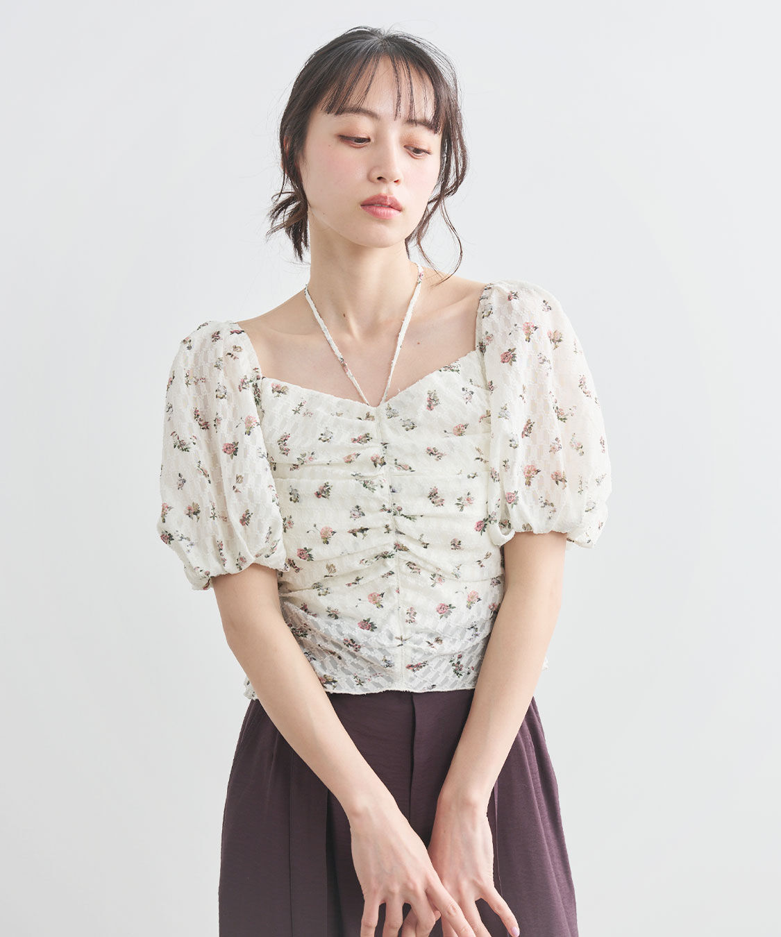 COCO DEAL「フラワープリントギャザーブラウス」|シャツ・ブラウス|