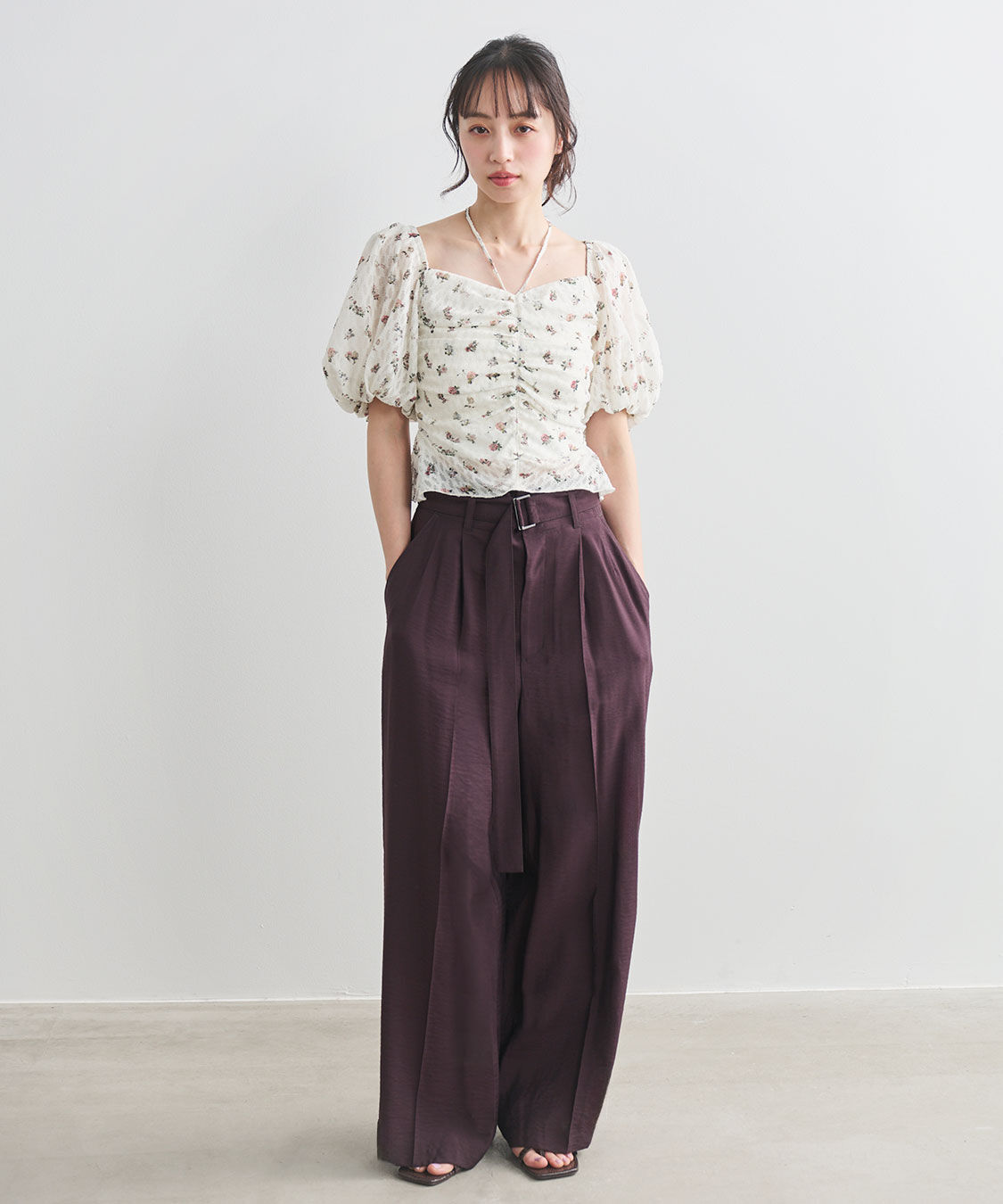 COCO DEAL「フラワープリントギャザーブラウス」|シャツ・ブラウス|