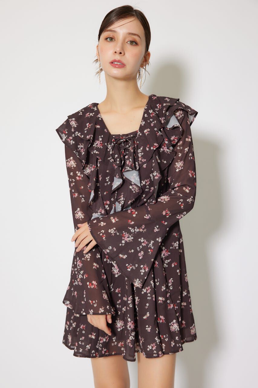 rienda「フリルフレアミニワンピース」|ワンピース|柄BRN5