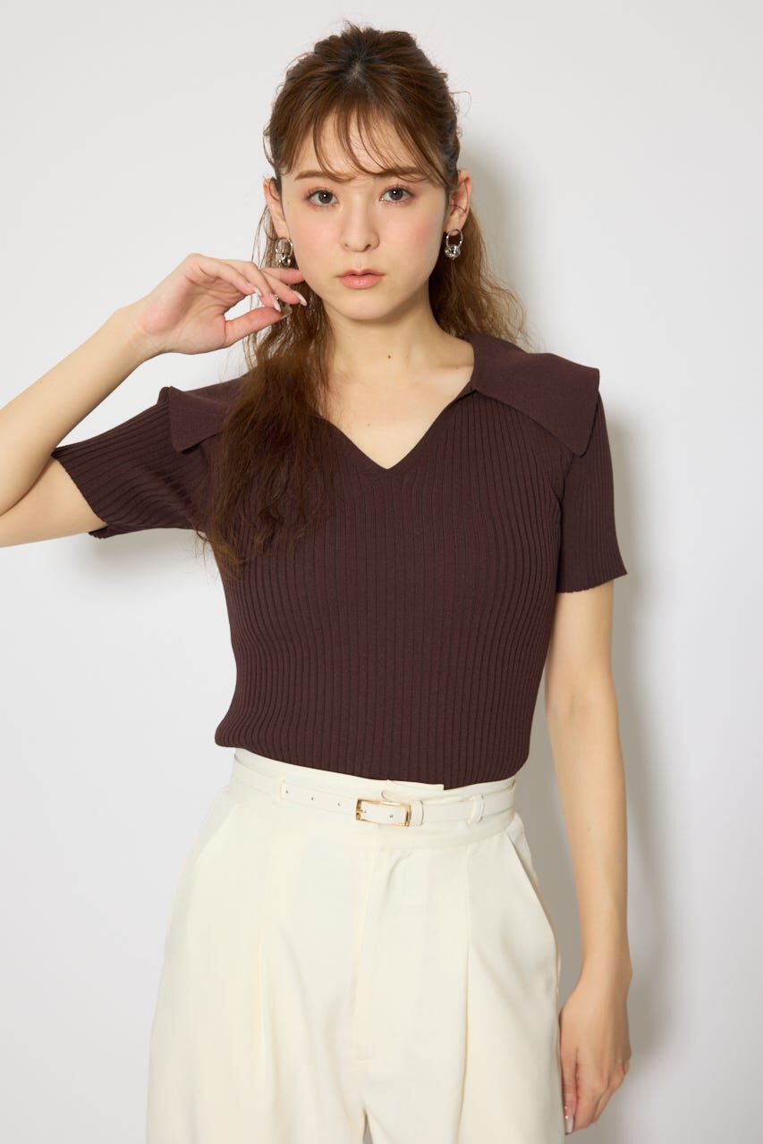 rienda「BIGカラーニットトップス」|ニット・セーター|BRN