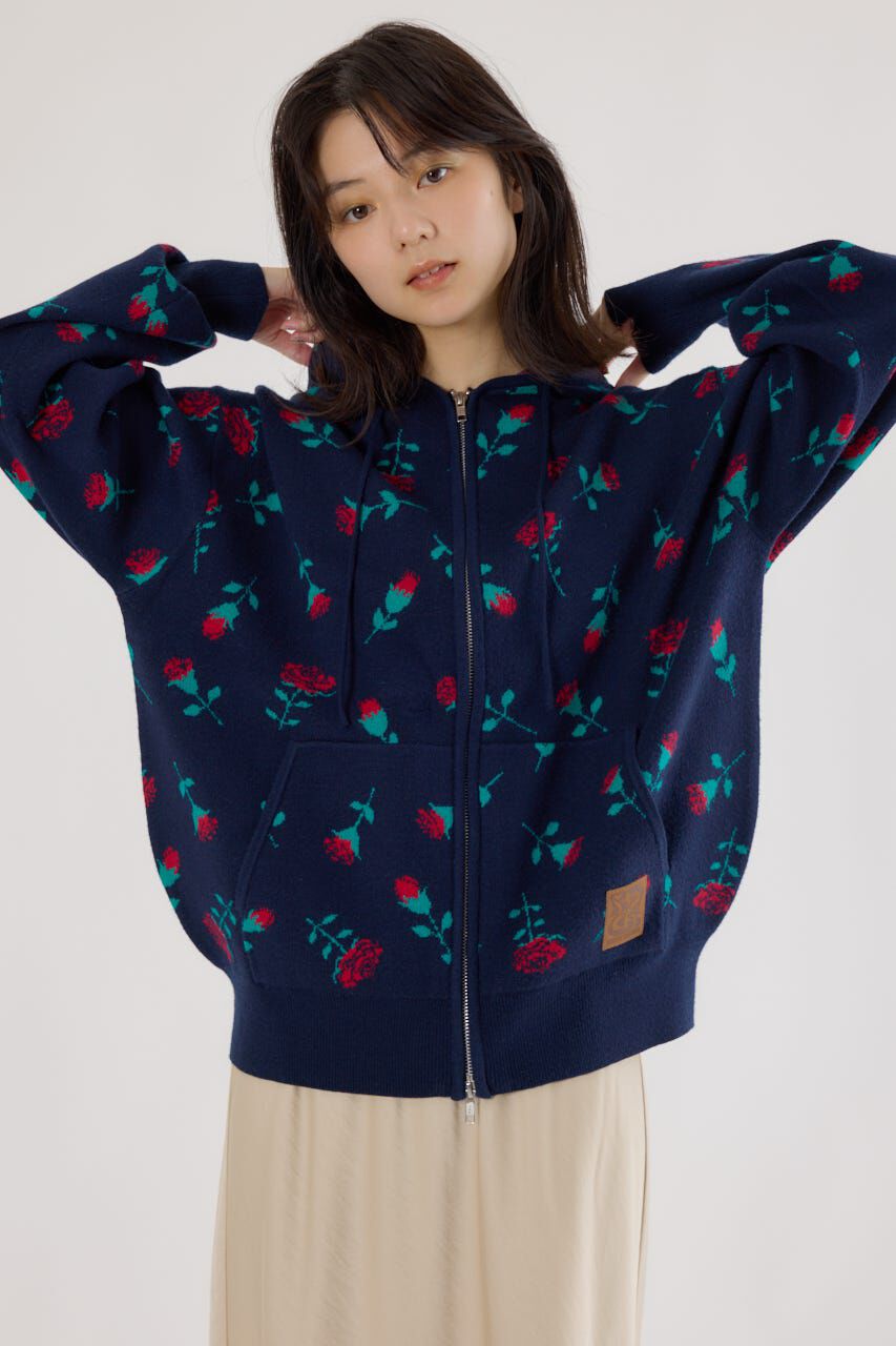 RODEO CROWNS「ジャガードニットジップパーカー」|パーカー|柄NVY5