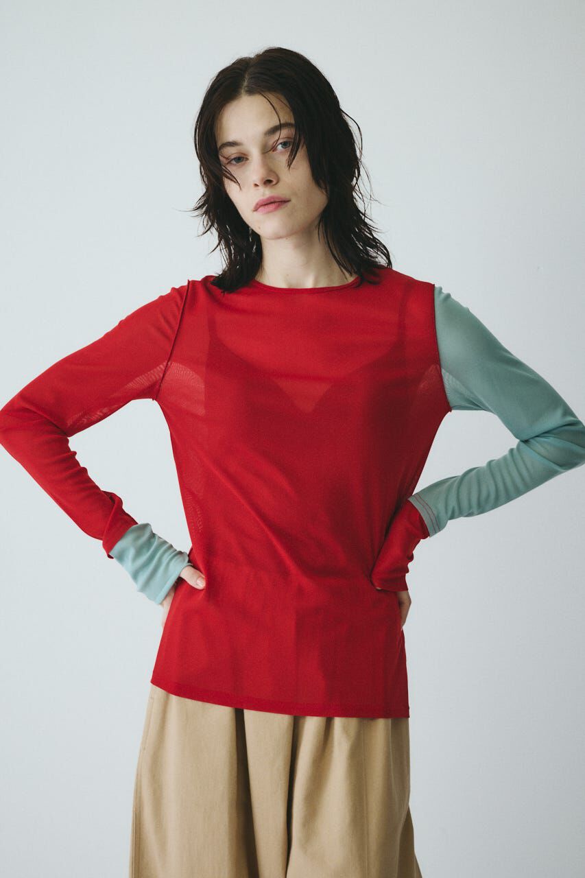 HeRIN.CYE「Bi color mesh inner tops」|Tシャツ・カットソー|柄RED5