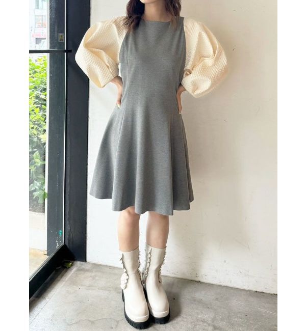CALNAMUR「EMBOSSMENT SLEEVE MINI OP/エンボスメントスリーブミニワンピース」|ワンピース|