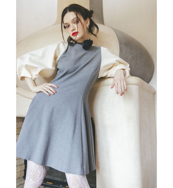 CALNAMUR「EMBOSSMENT SLEEVE MINI OP/エンボスメントスリーブミニワンピース」|ワンピース|