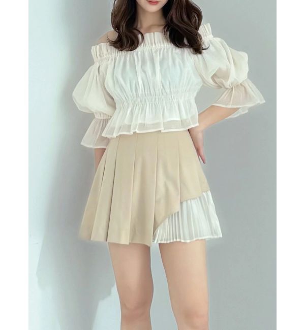 MERCURYDUO「異素材切替プリーツミニスカパン」|スカート|