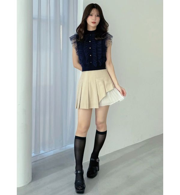 MERCURYDUO「異素材切替プリーツミニスカパン」|スカート|