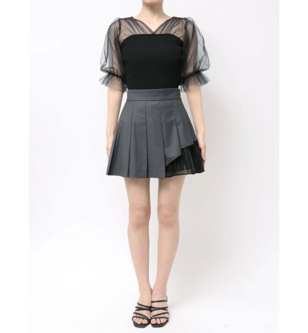 MERCURYDUO「異素材切替プリーツミニスカパン」|スカート|
