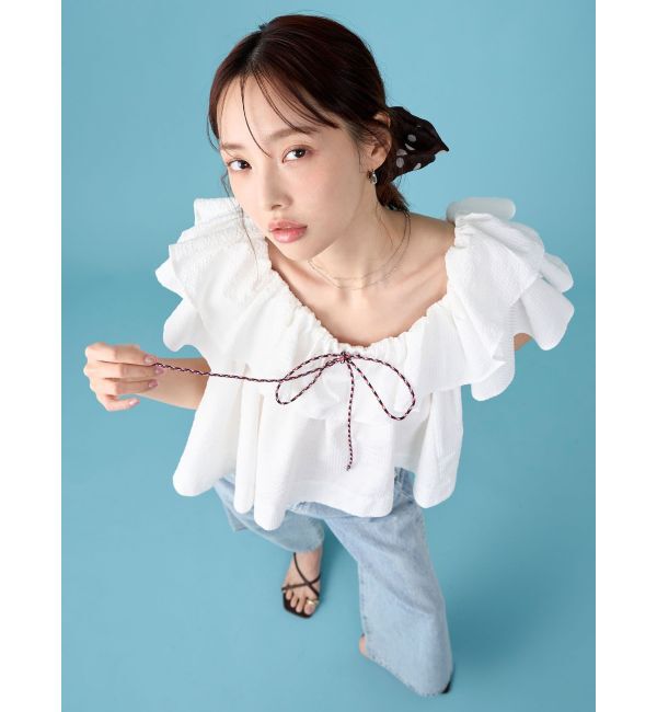 LAGUNAMOON「【FILA別注】フリルオフショルブラウス」|シャツ・ブラウス|