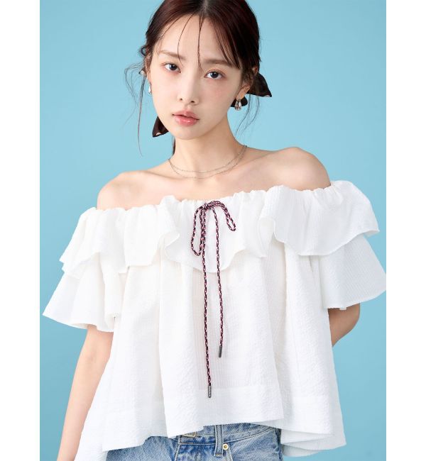 LAGUNAMOON「【FILA別注】フリルオフショルブラウス」|シャツ・ブラウス|