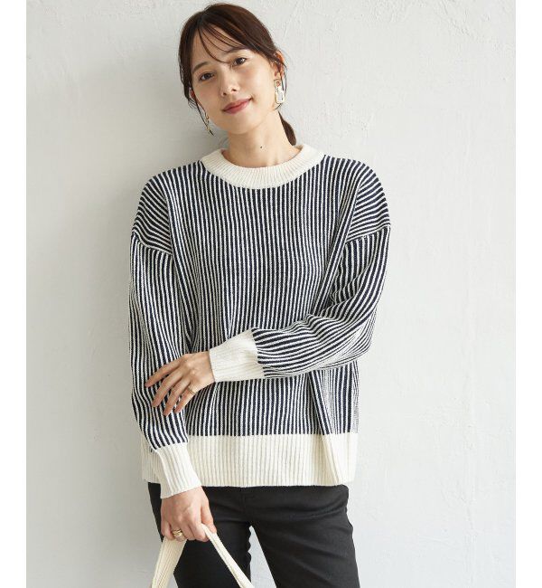 ikka「ストライプ柄ニットプルオーバー」|プルオーバー|