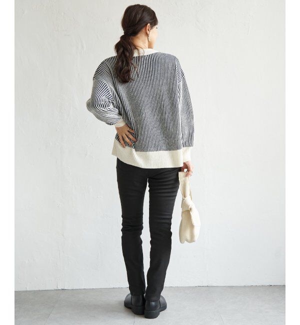 ikka「ストライプ柄ニットプルオーバー」|プルオーバー|
