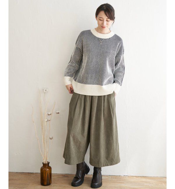 ikka「ストライプ柄ニットプルオーバー」|プルオーバー|