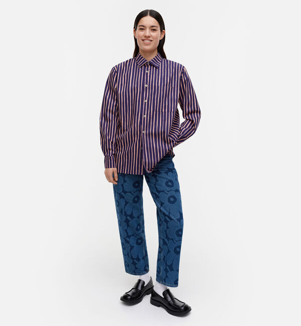 Marimekko「Jokapoika シャツ」|シャツ・ブラウス|ﾗｲﾄﾋﾟﾝｸ&times;ﾀﾞｰｸﾌﾞﾙｰ