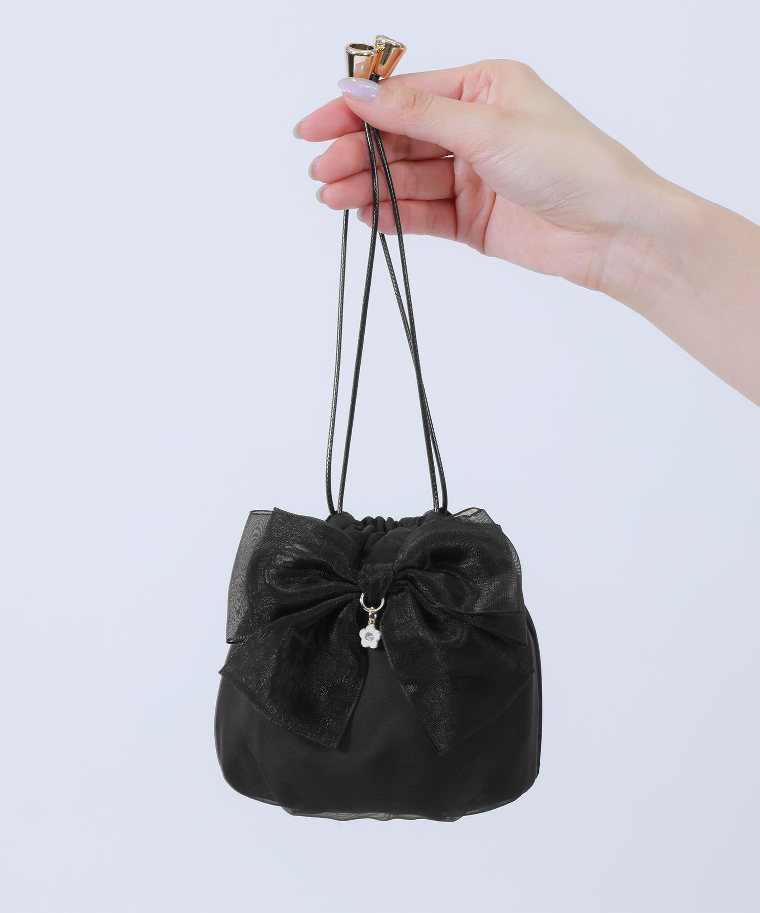 MARY QUANT「シアーリボン 巾着ポーチミニ」|ポーチ|ブラック