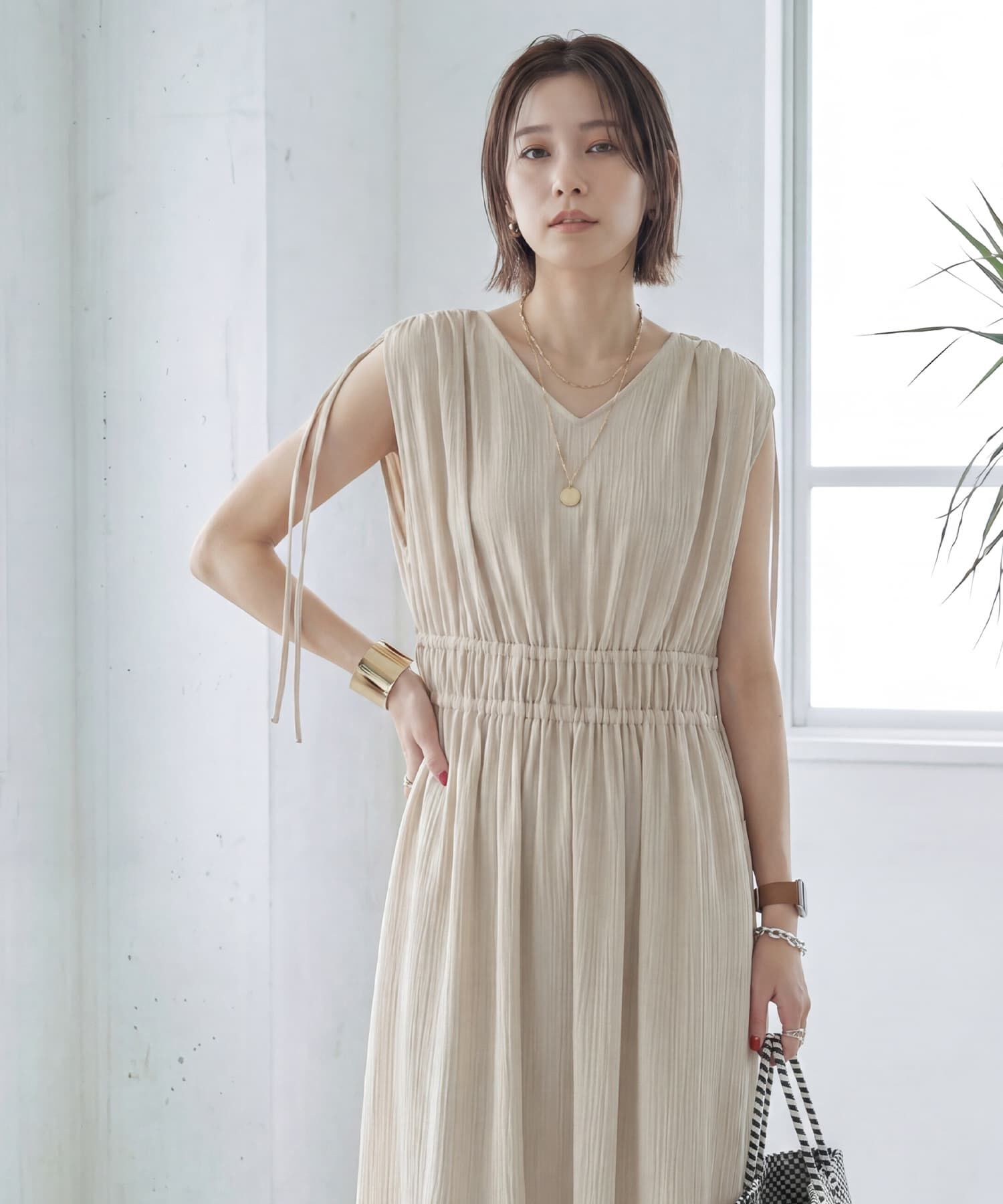 STYLE DELI「楊柳ドロストギャザーワンピース」|ワンピース|