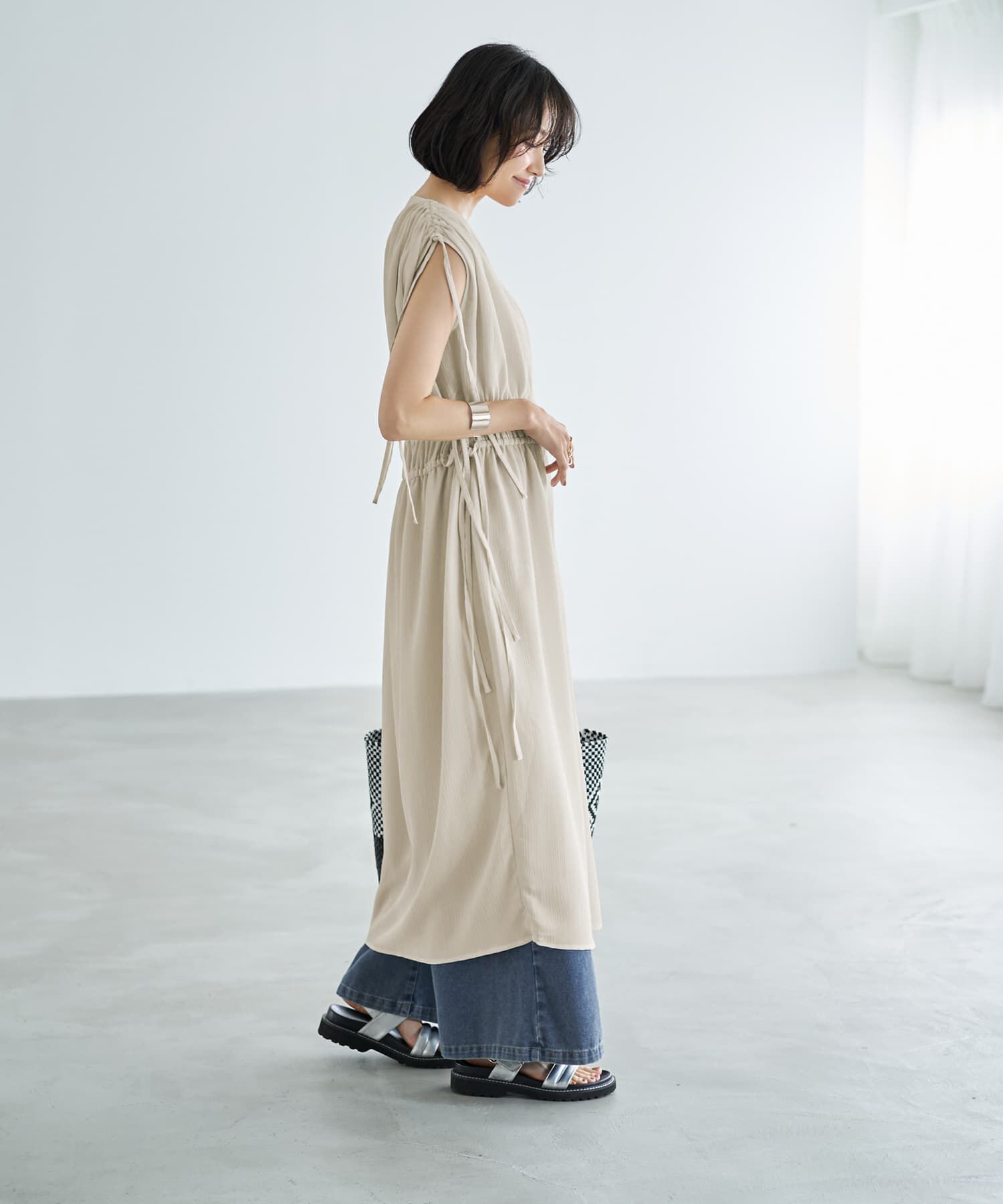 STYLE DELI「楊柳ドロストギャザーワンピース」|ワンピース|