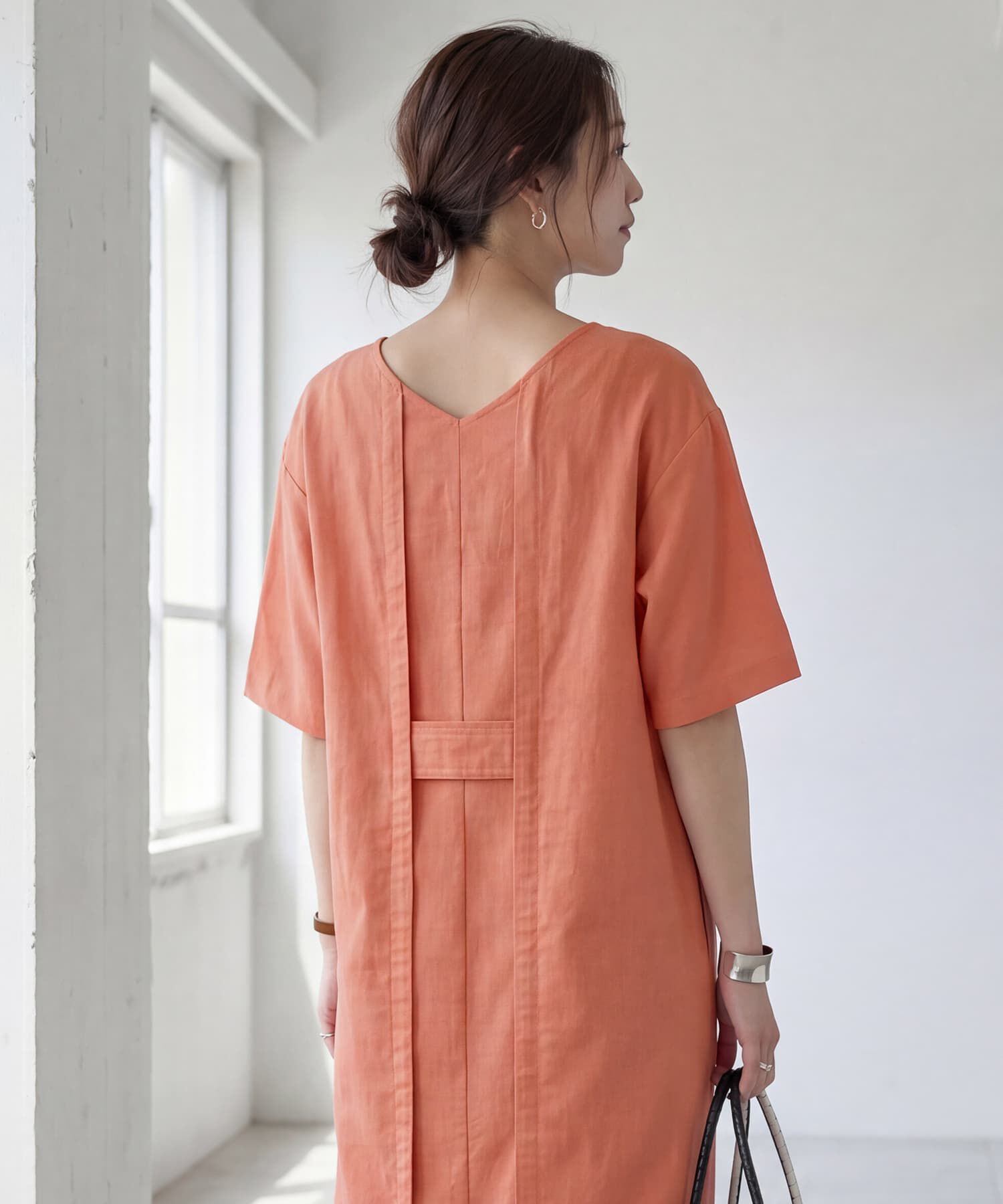 STYLE DELI「ファスナースリット麻混Vネックワンピース」|ワンピース|