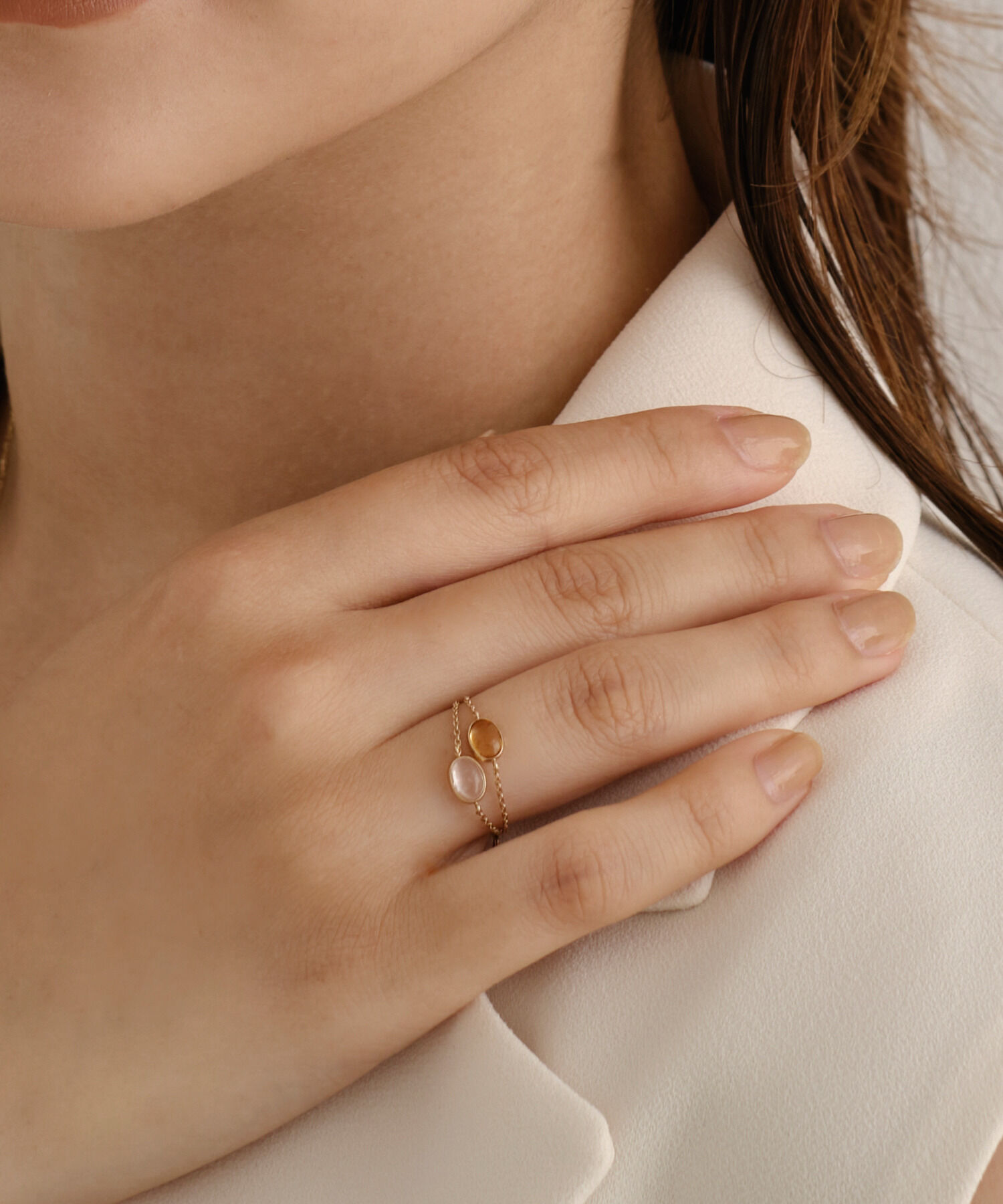 JUPITER「【K10】天然石チェーンリング/シトリン　17号サイズまで調整可」|リング|